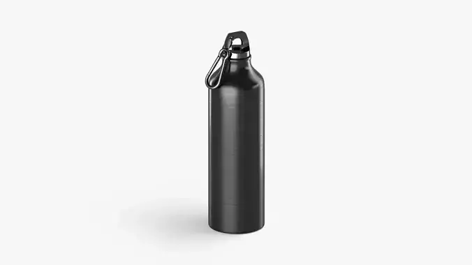 Black Aluminum Sport Bottle - metal water botle with carabiner Low-poly 3D model