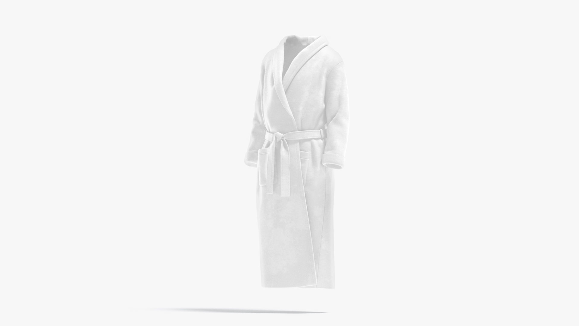 White Hotel Bathrobe - fabric spa bath robe Low-poly 3D model_3