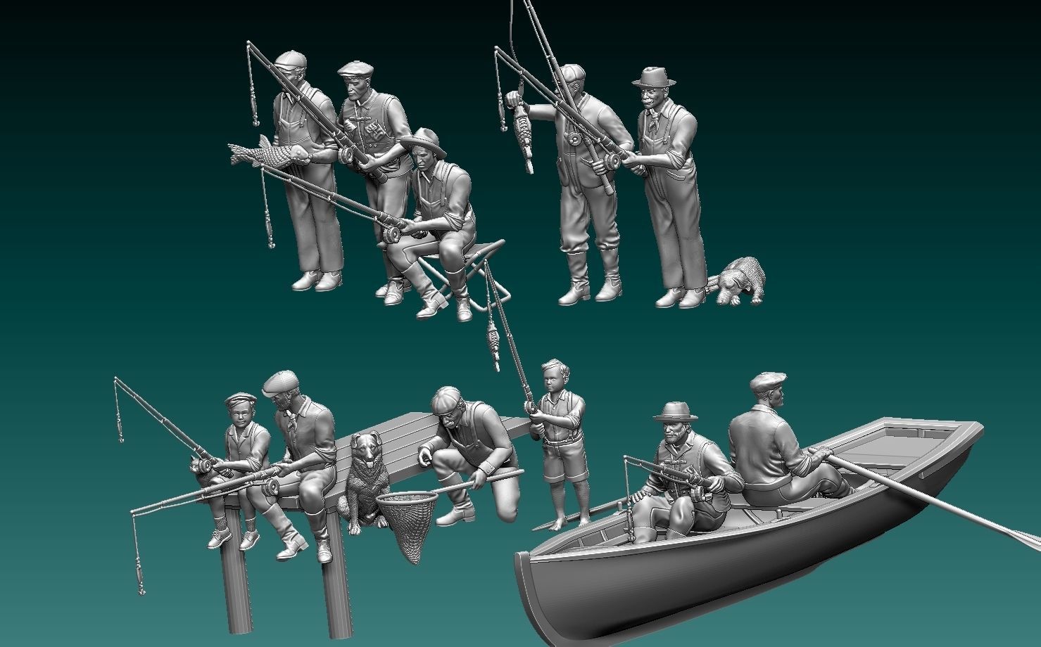 fishermen fishing men 3D print model_10