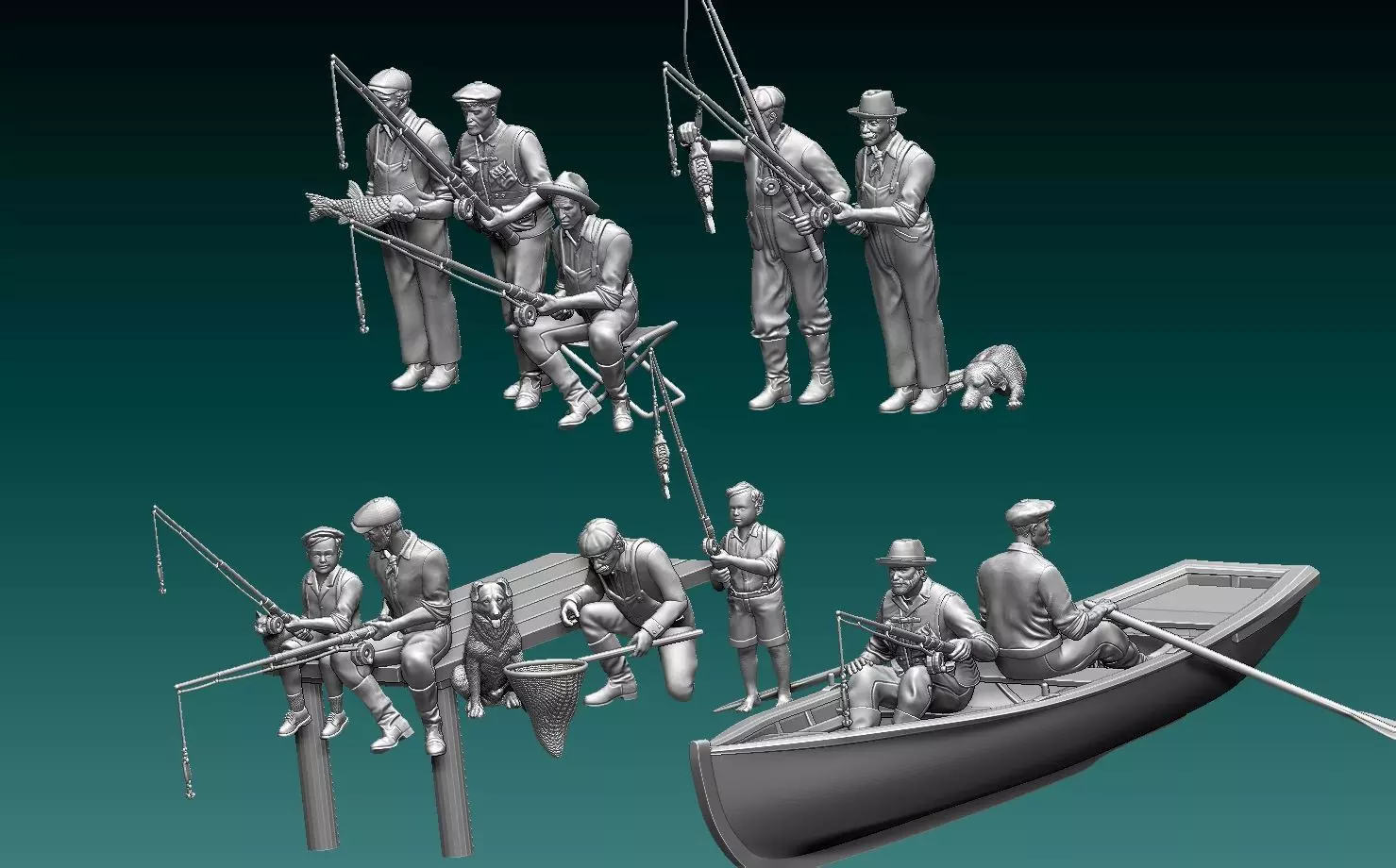 fishermen fishing men 3D print model_0