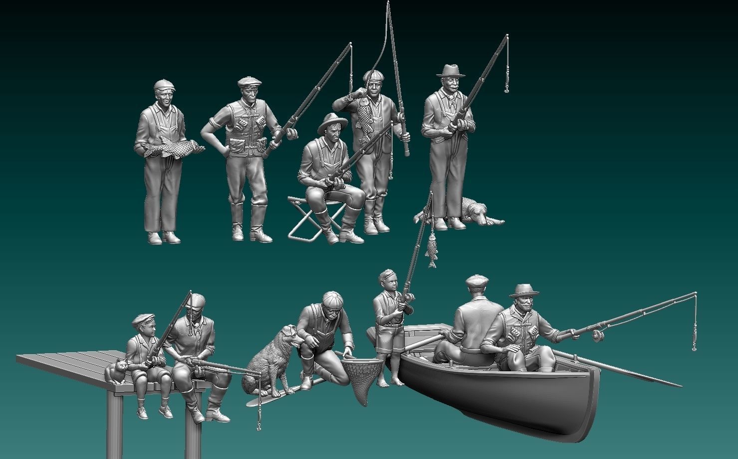 fishermen fishing men 3D print model_7