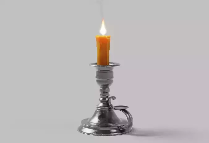 Candle and Candle Holder With Flame
