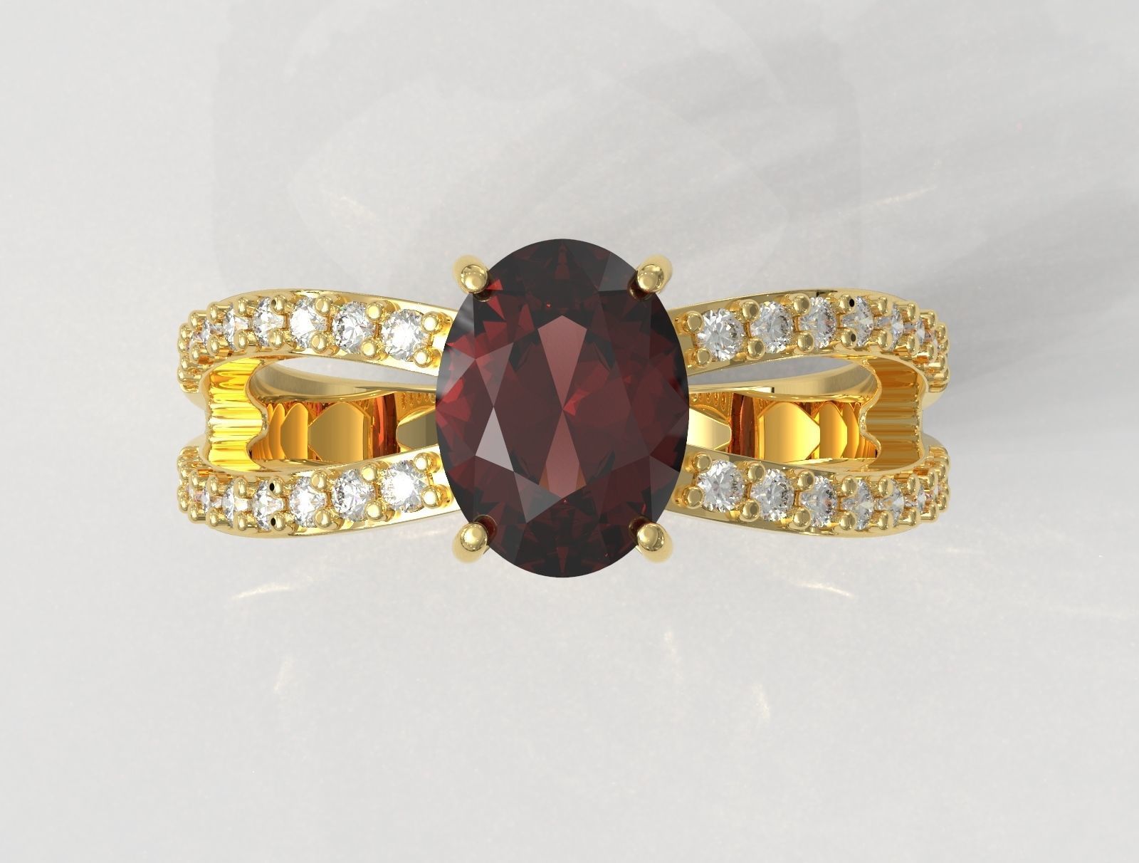 Oval Gemstone Ring 3D print model_4