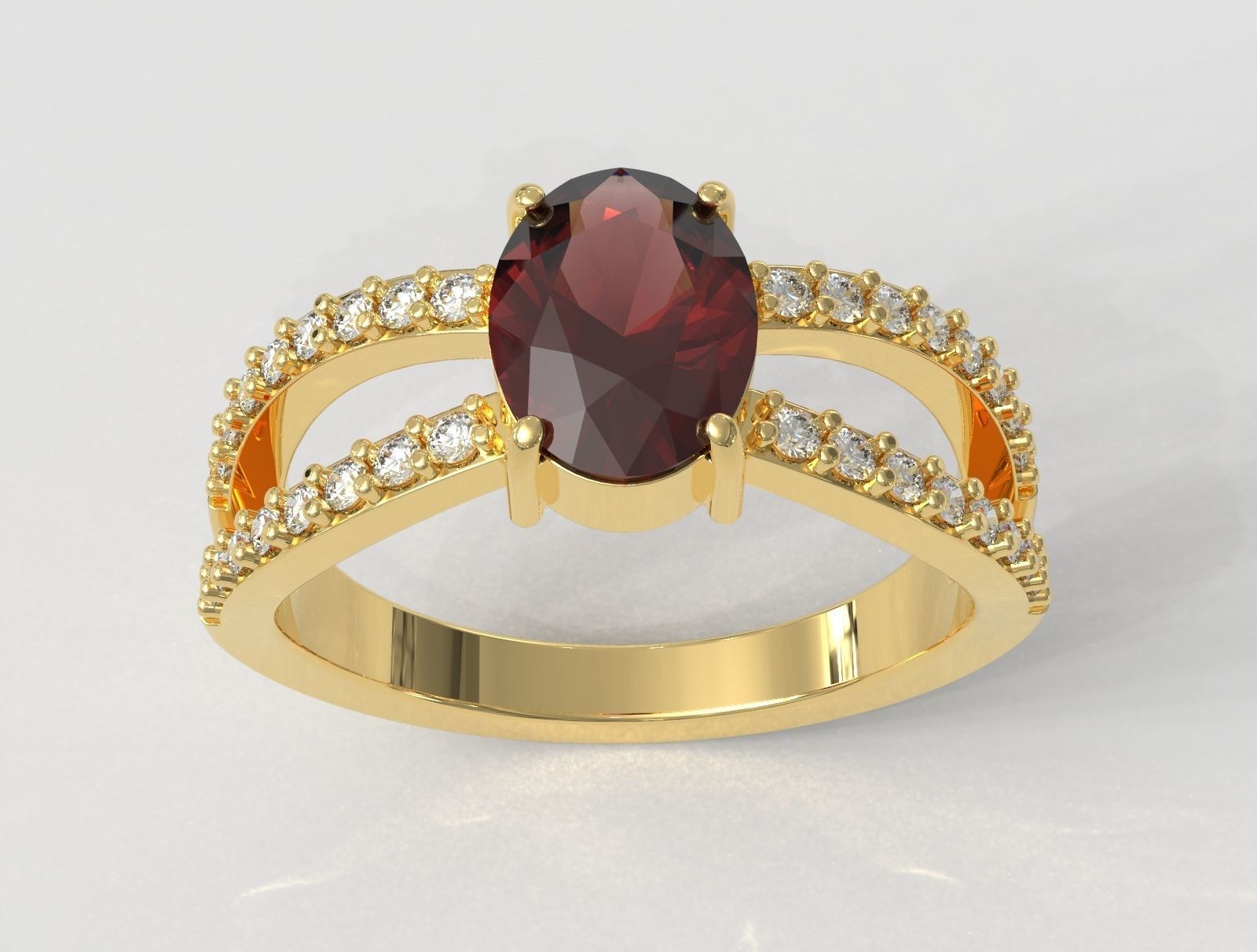 Oval Gemstone Ring 3D print model_1