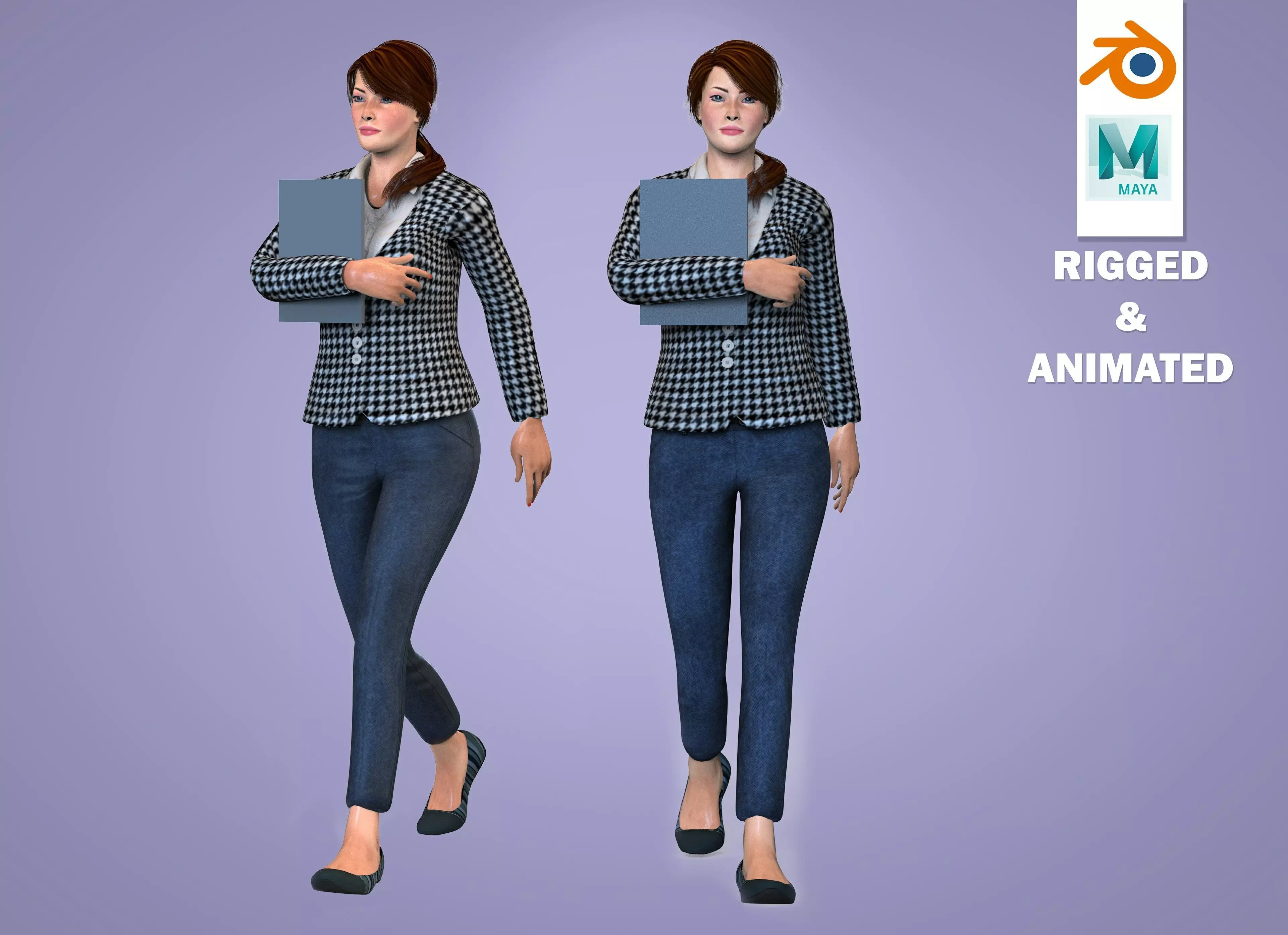 Business Woman Character rigged Low-poly 3D model_0