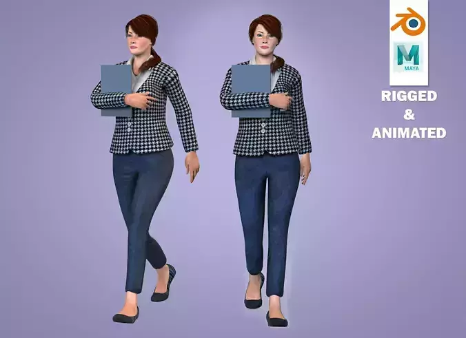 Business Woman Character rigged Low-poly 3D model