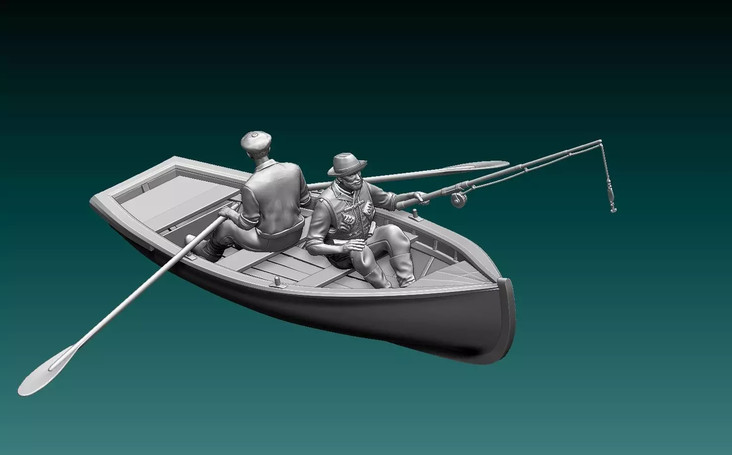 fishermen fisherman in boat 3D print model