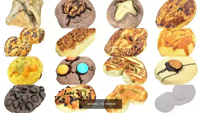 Cookies loaf of bread with blueberries 3D Model Pack 2