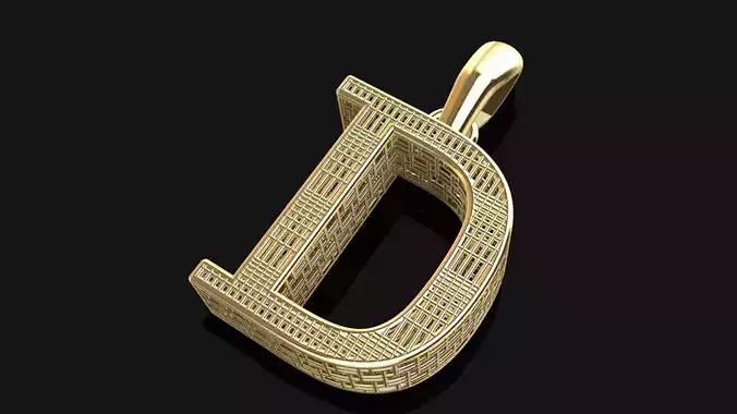 Geometric Letter D Pendant Minimalist 3D Printable Jewelry 
