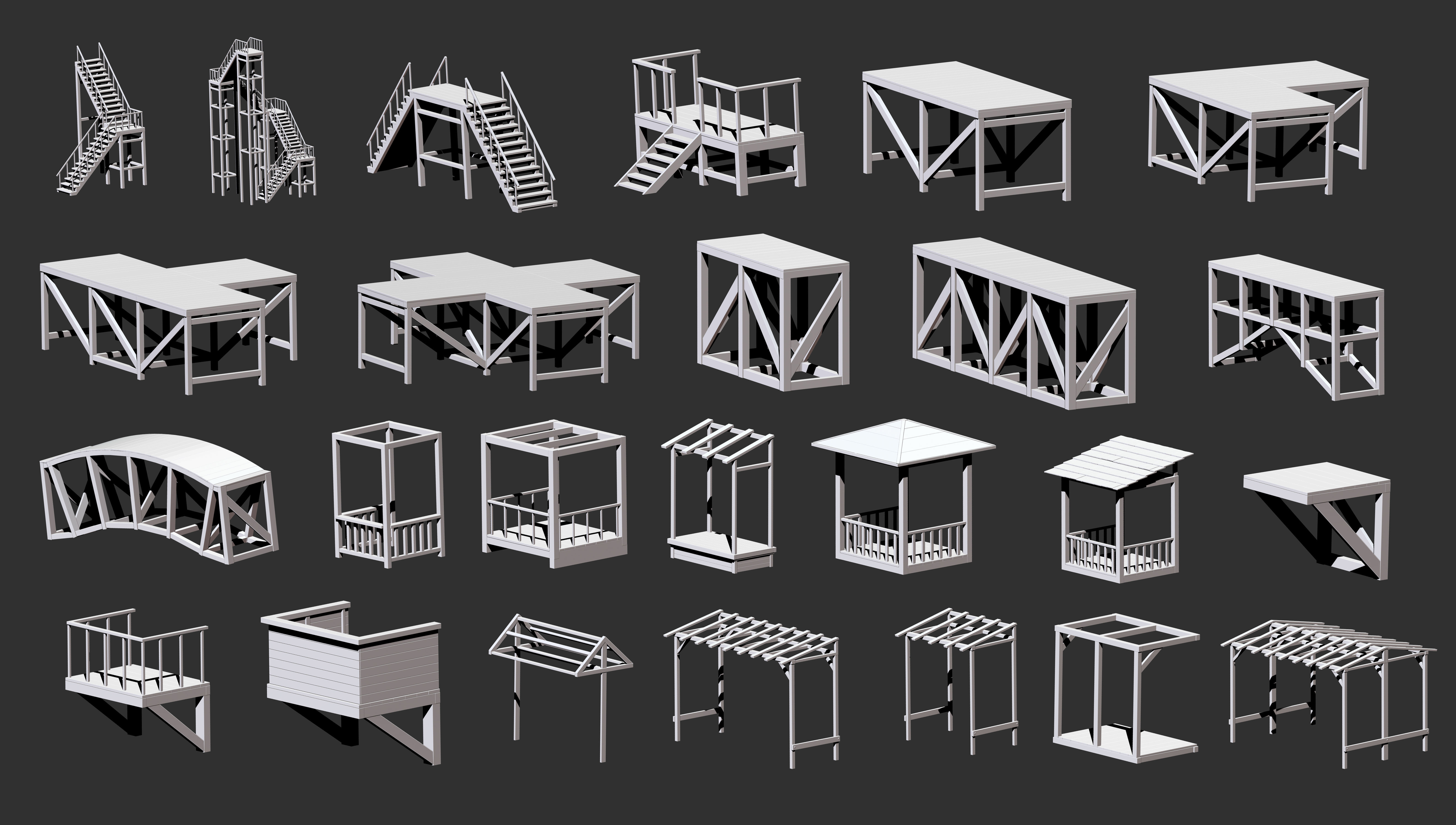 300 Low poly wooden shed house parts kitbash Zbrush IMM 3D model_9