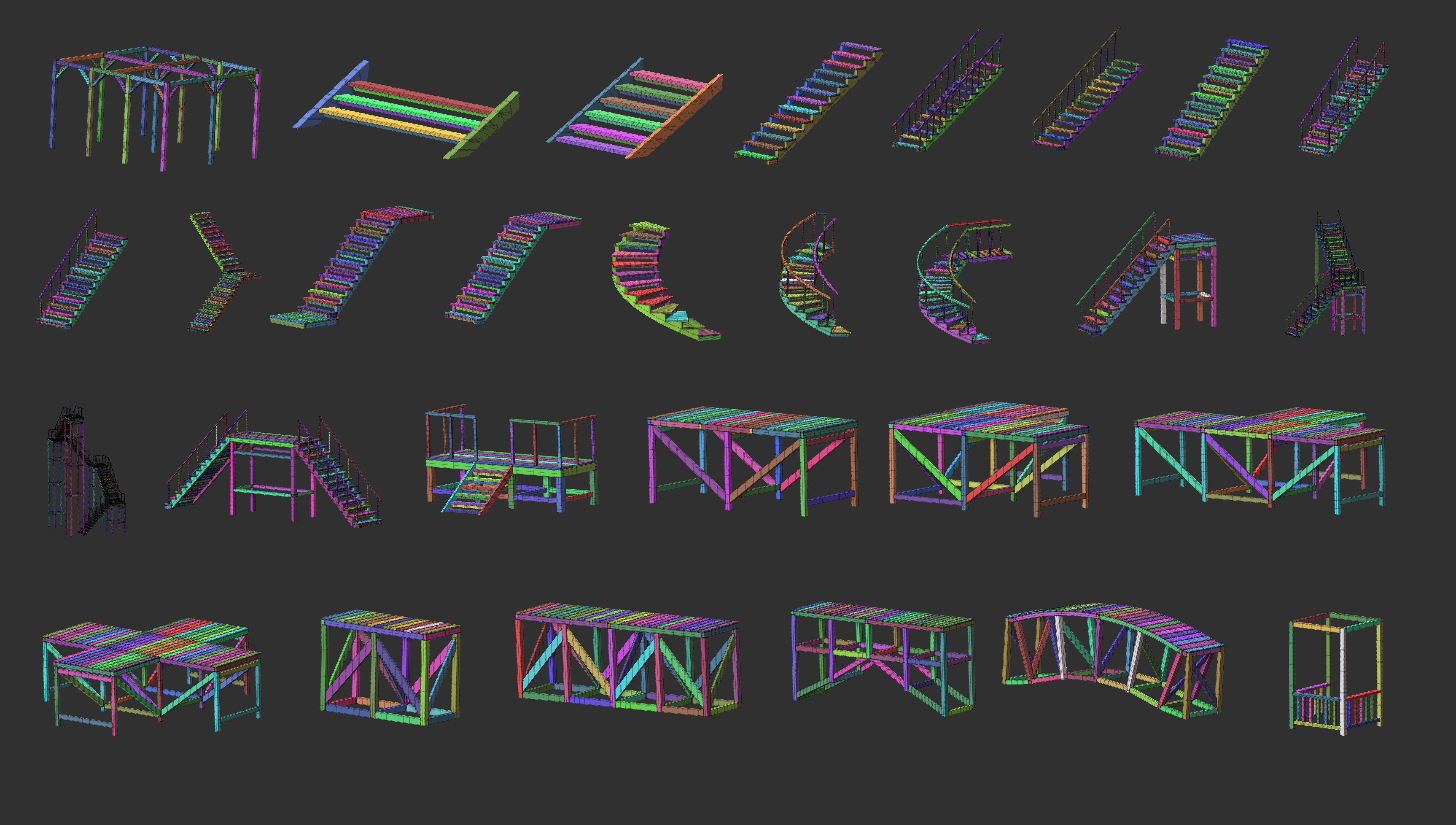 300 Low poly wooden shed house parts kitbash Zbrush IMM 3D model_18