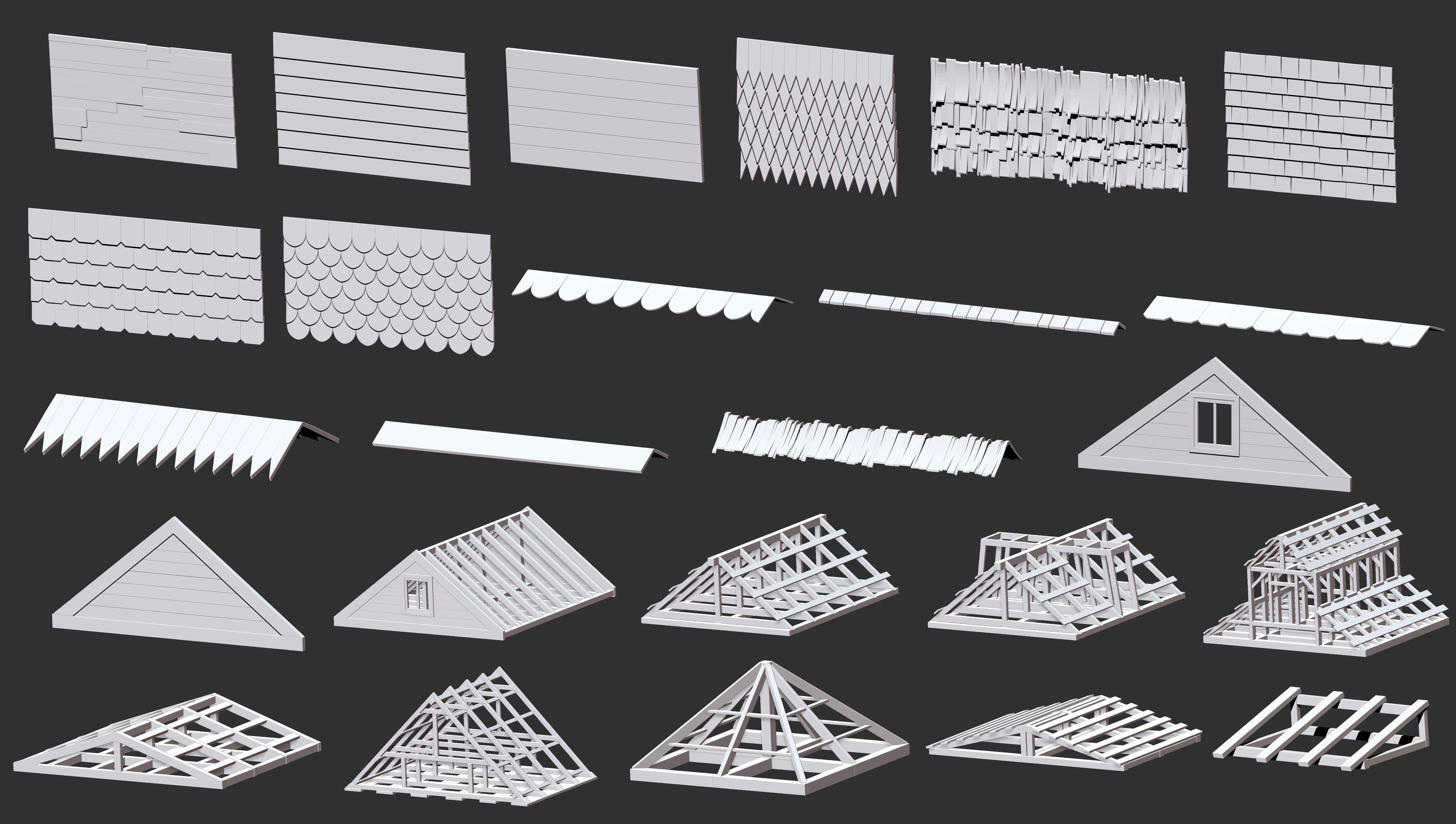 300 Low poly wooden shed house parts kitbash Zbrush IMM 3D model_6