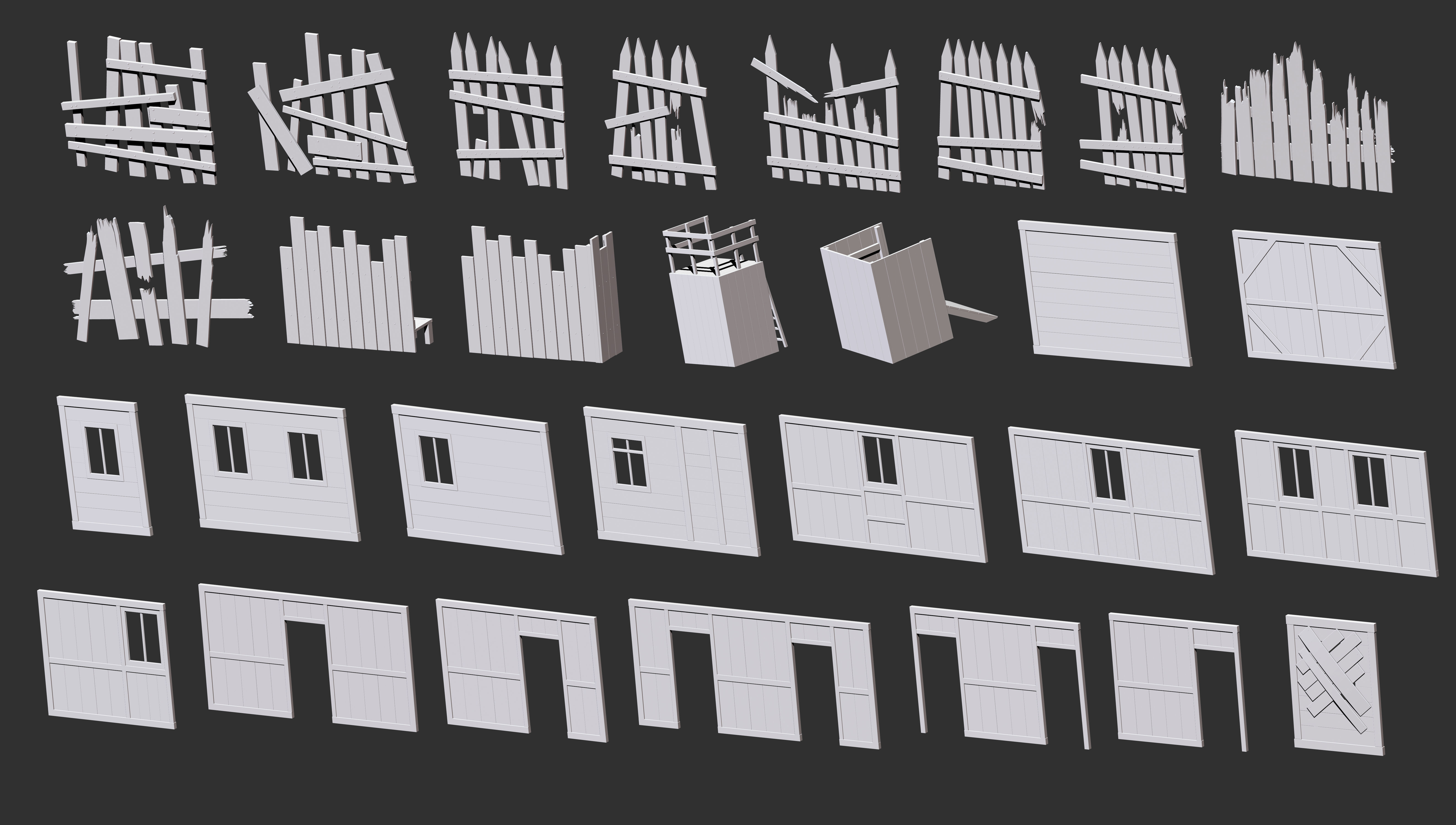 300 Low poly wooden shed house parts kitbash Zbrush IMM 3D model_3