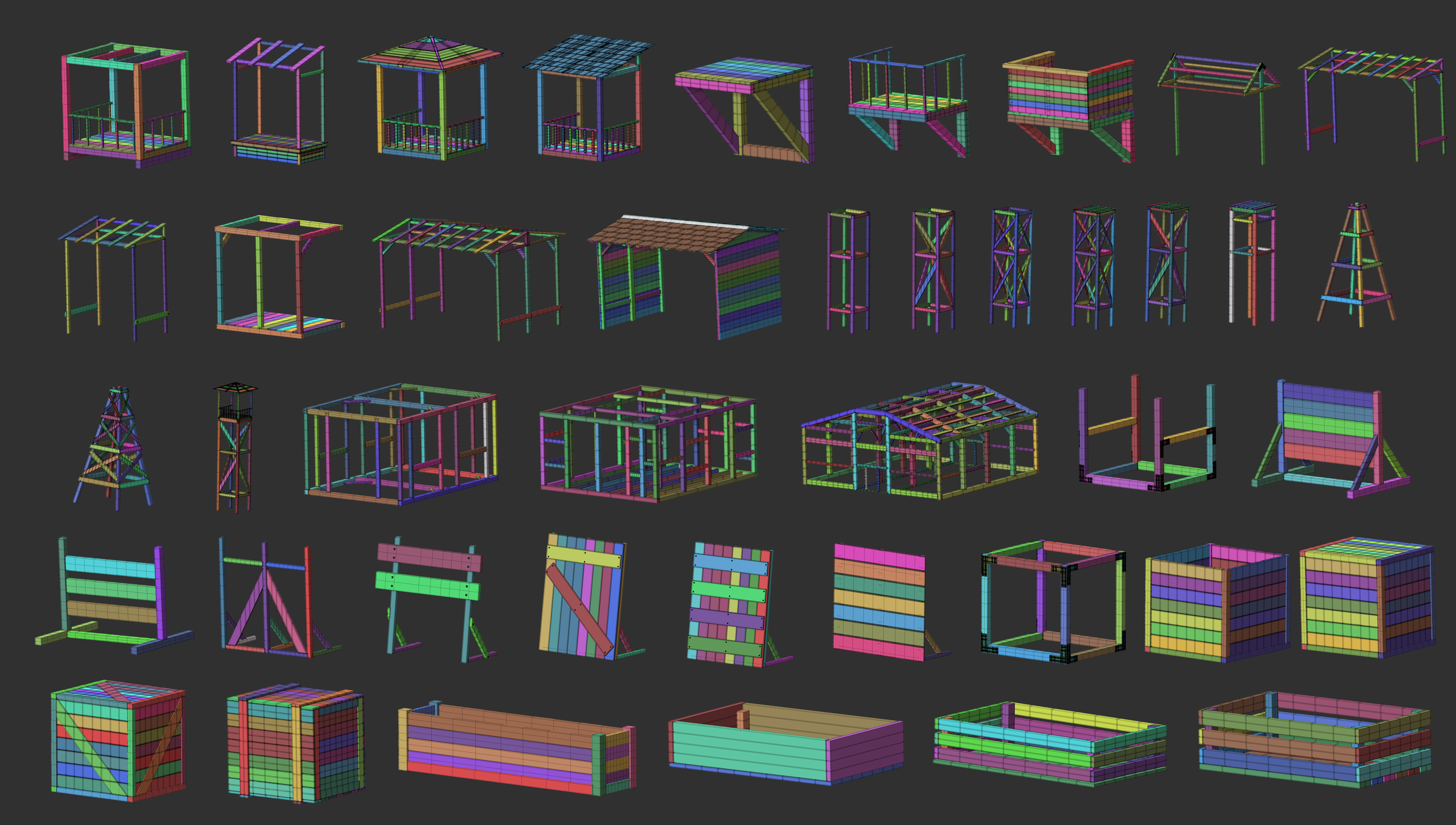 300 Low poly wooden shed house parts kitbash Zbrush IMM 3D model_19