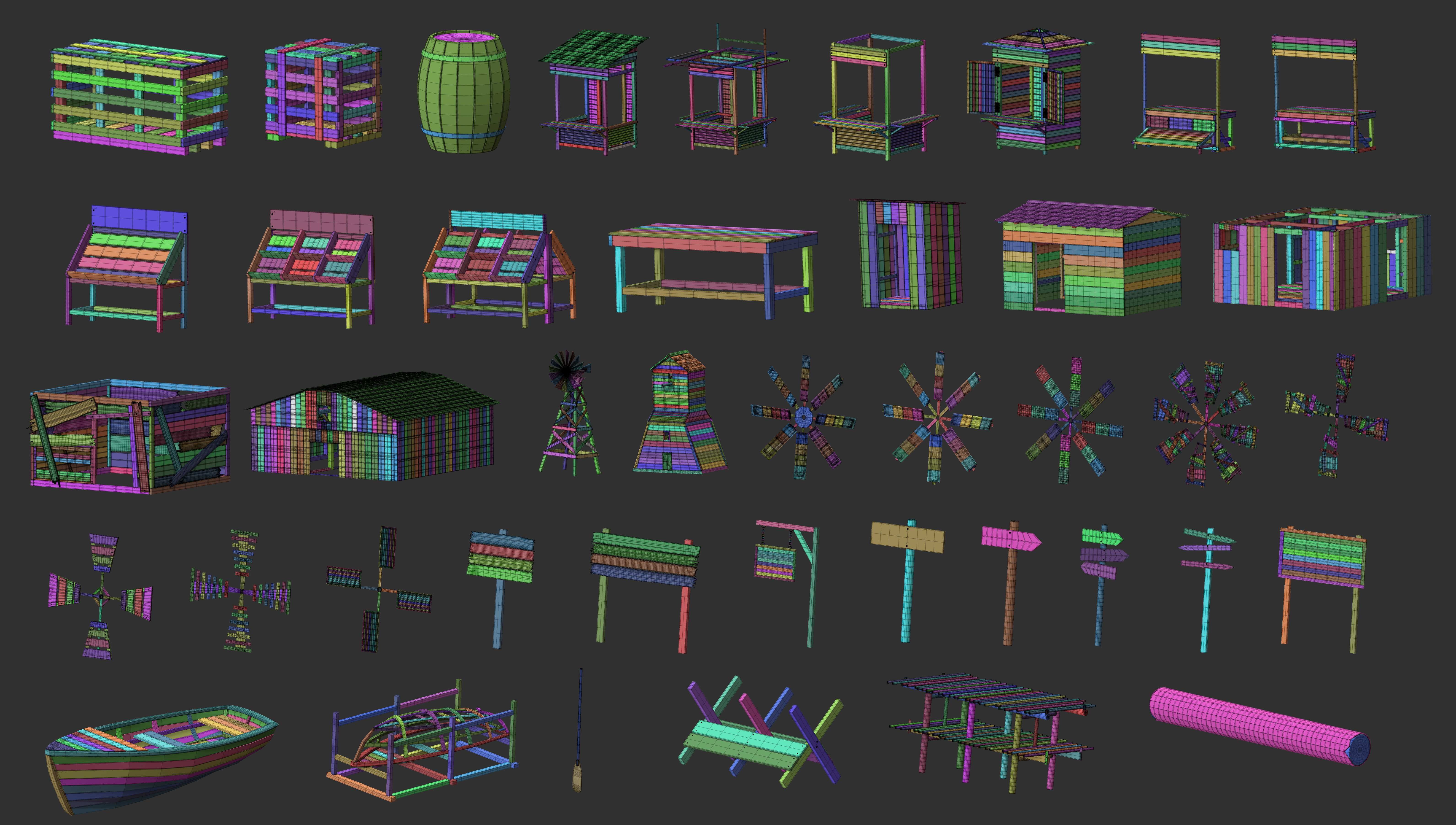 300 Low poly wooden shed house parts kitbash Zbrush IMM 3D model_20