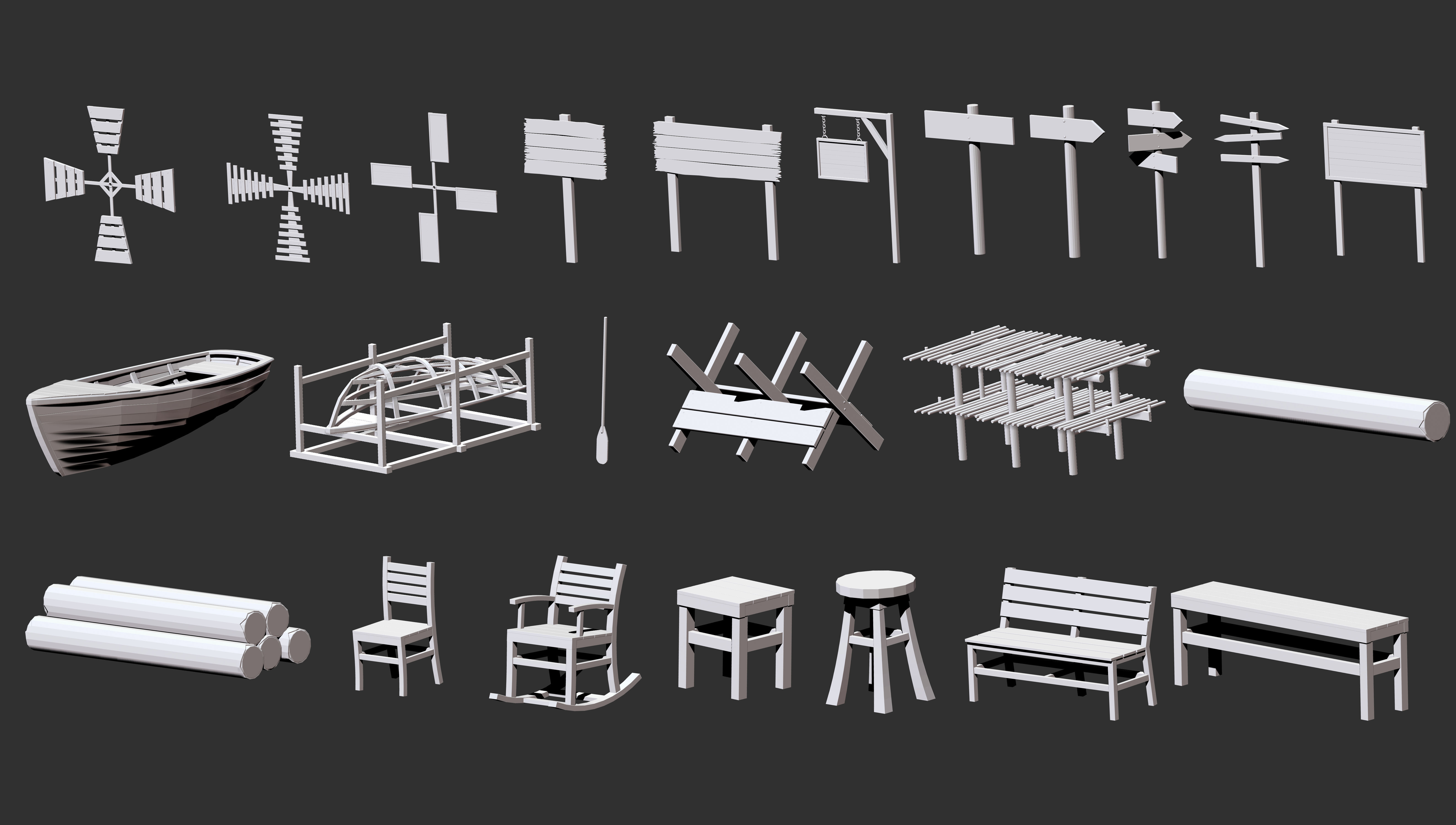 300 Low poly wooden shed house parts kitbash Zbrush IMM 3D model_12