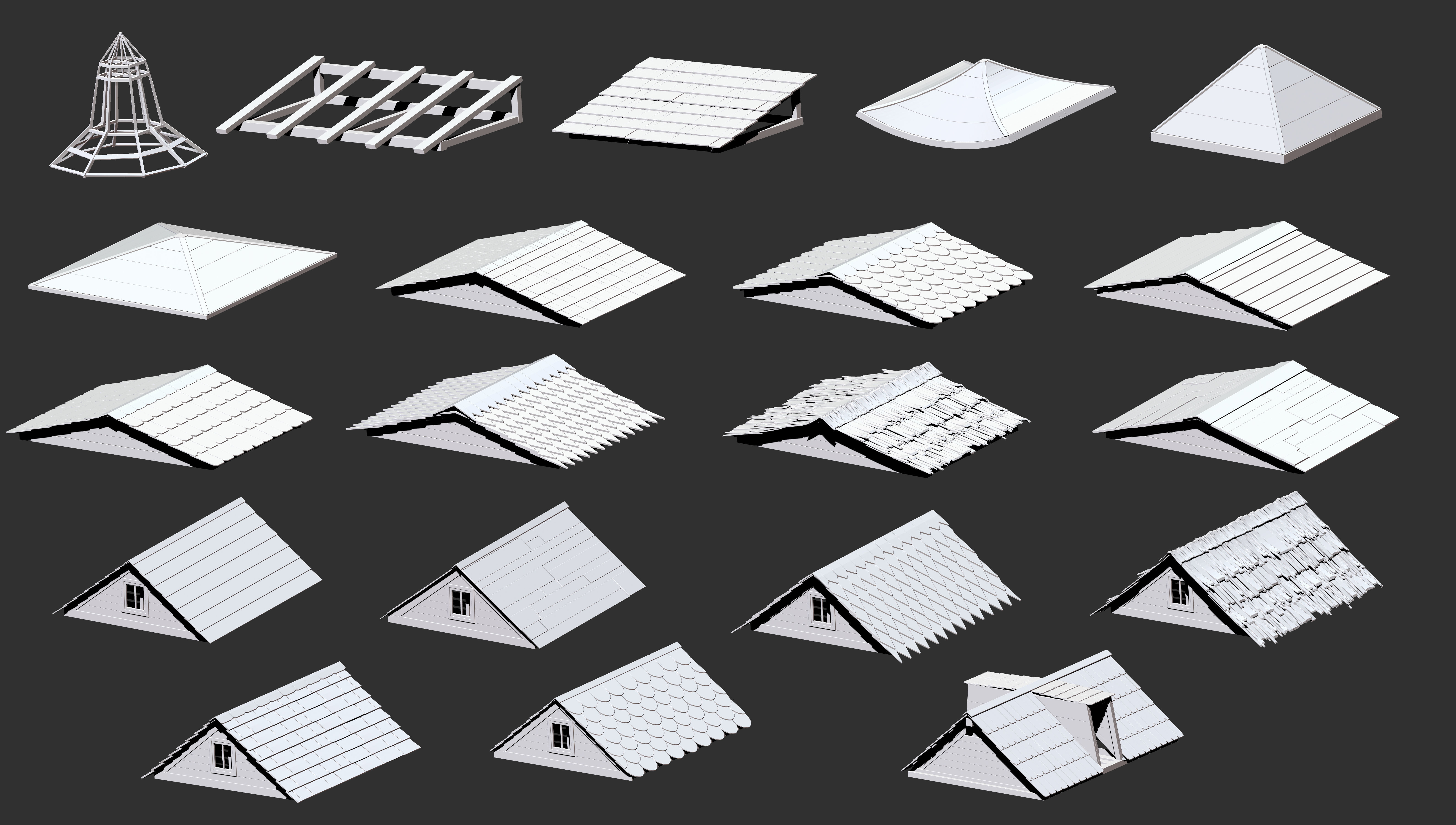 300 Low poly wooden shed house parts kitbash Zbrush IMM 3D model_7