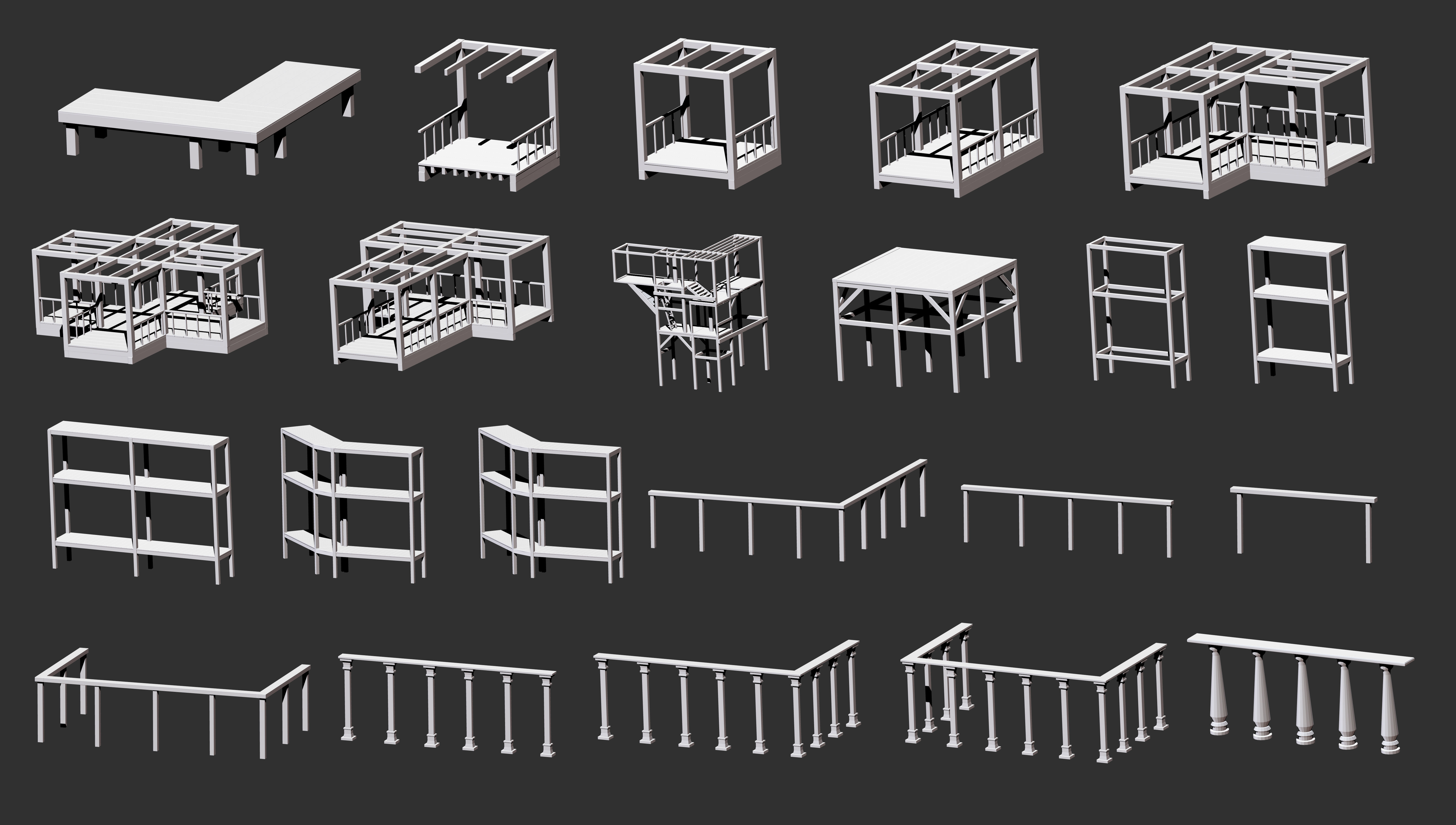 300 Low poly wooden shed house parts kitbash Zbrush IMM 3D model_5