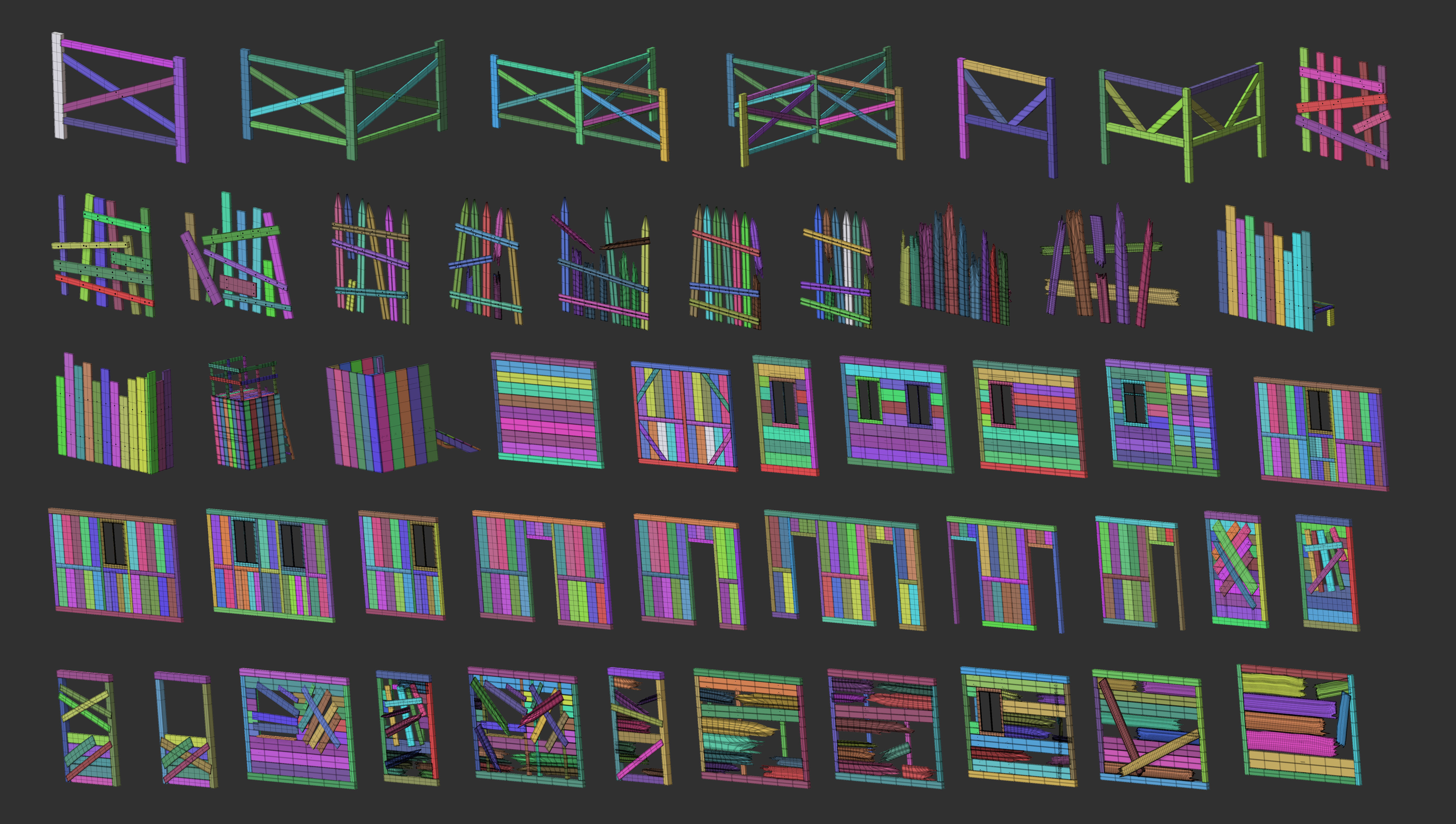 300 Low poly wooden shed house parts kitbash Zbrush IMM 3D model_14