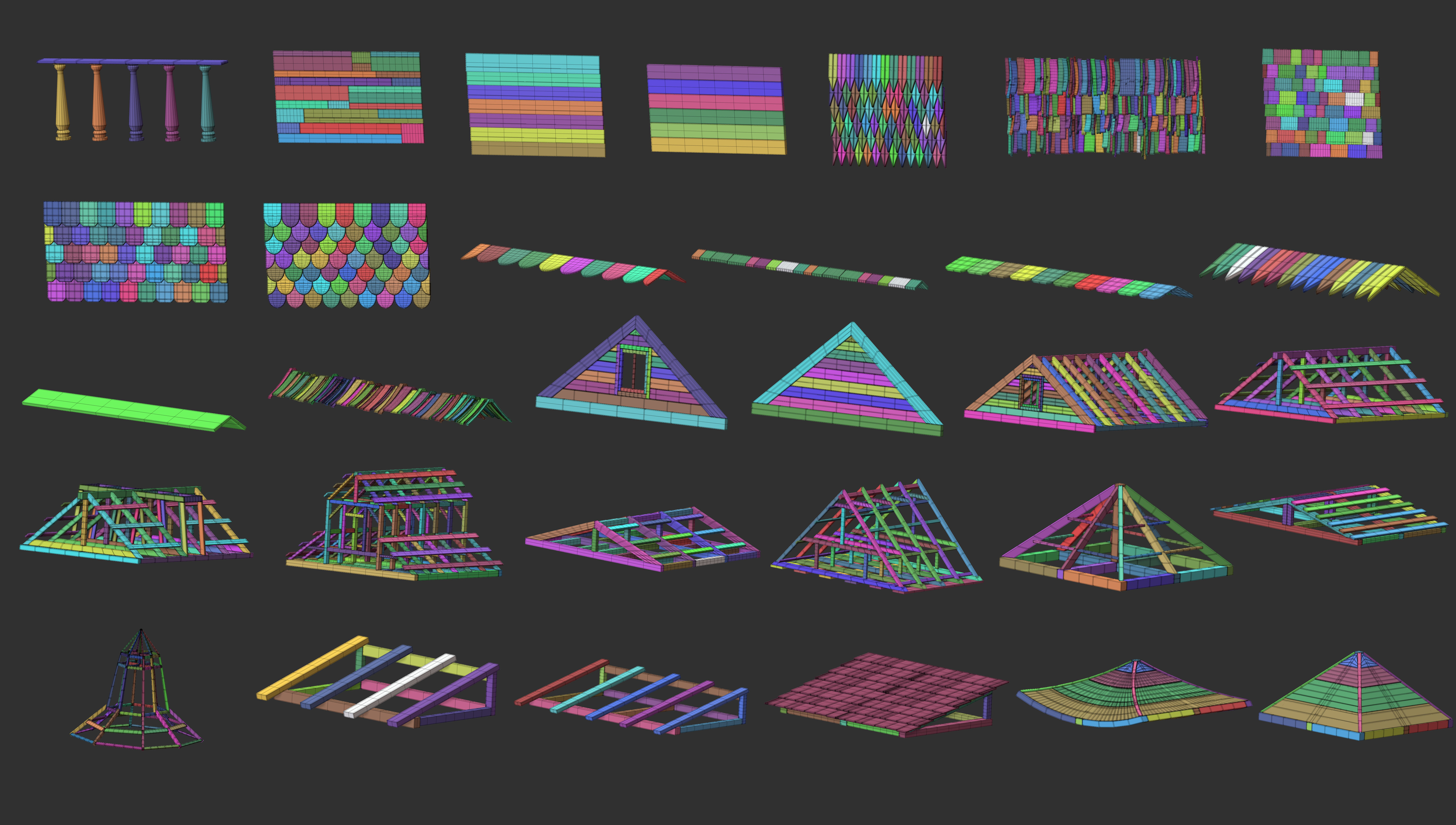 300 Low poly wooden shed house parts kitbash Zbrush IMM 3D model_16