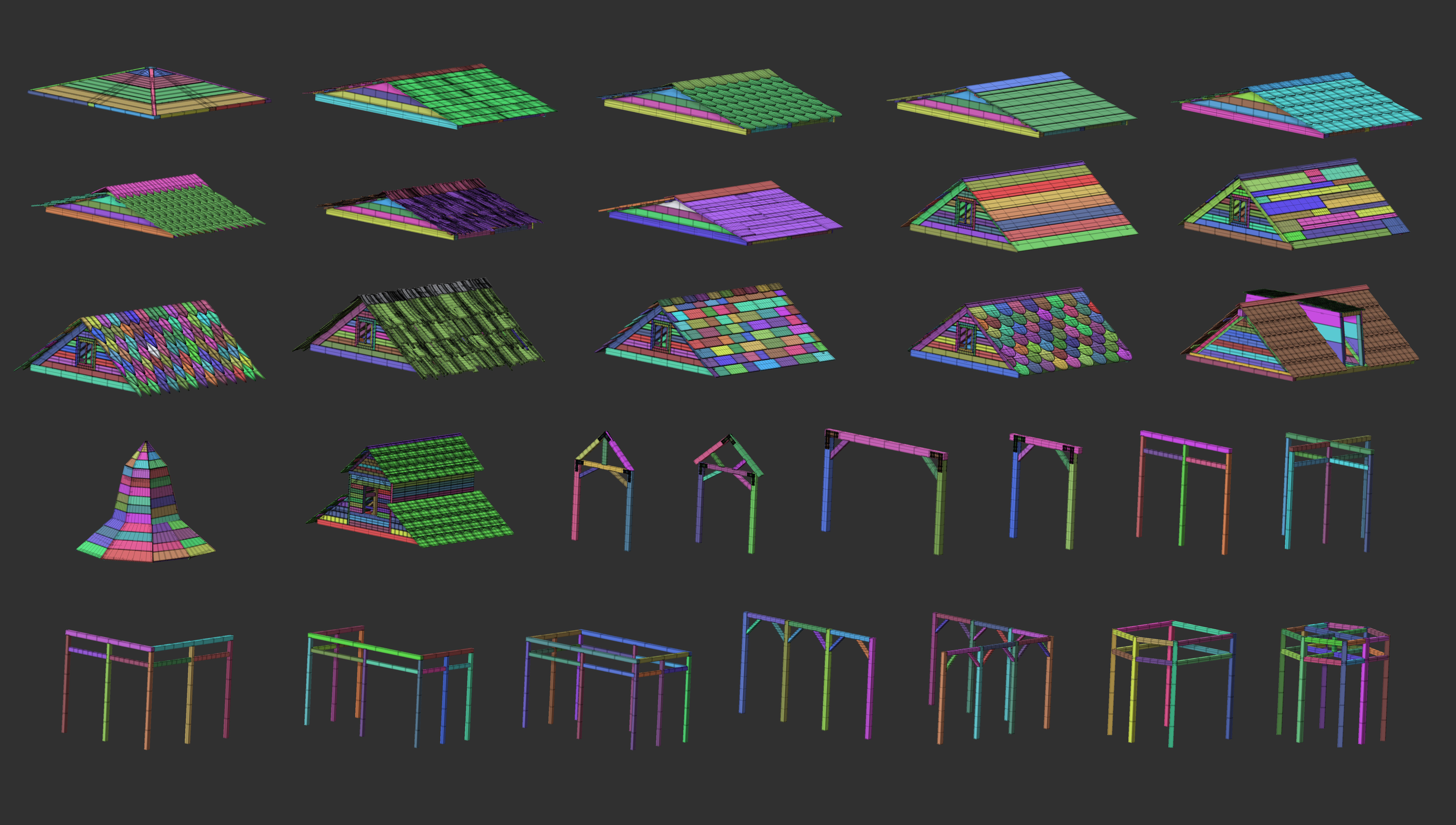 300 Low poly wooden shed house parts kitbash Zbrush IMM 3D model_17