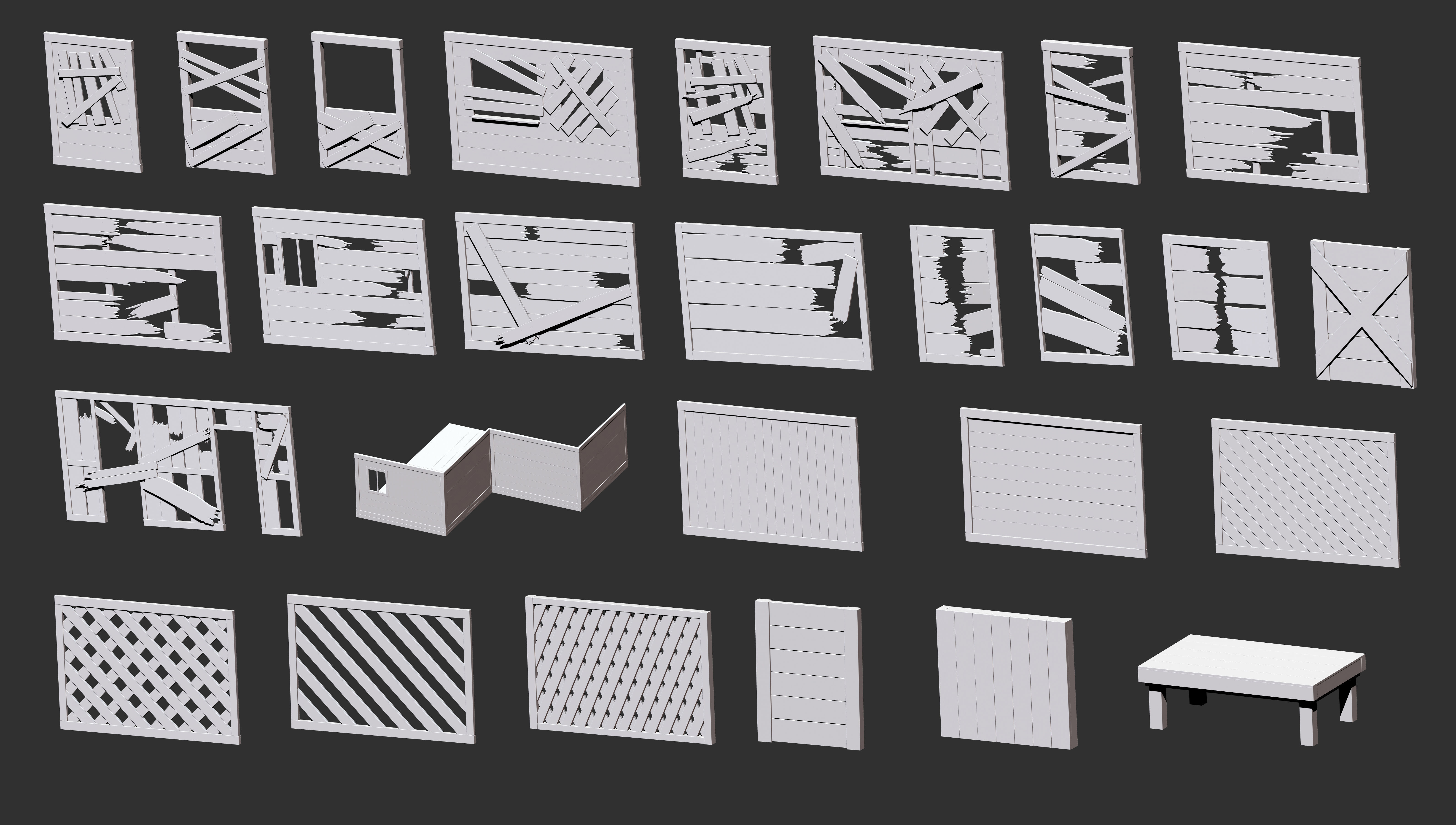 300 Low poly wooden shed house parts kitbash Zbrush IMM 3D model_4