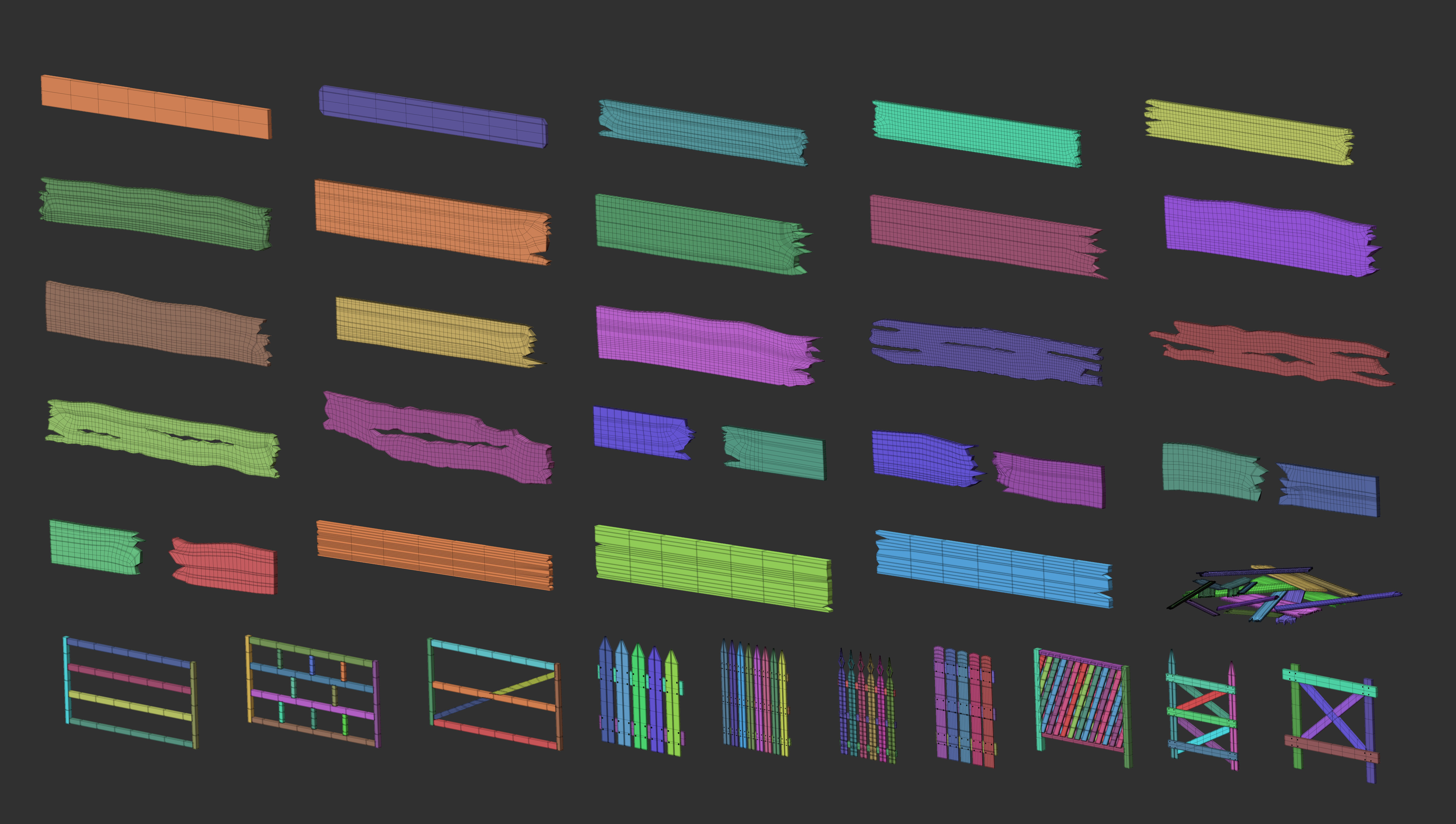 300 Low poly wooden shed house parts kitbash Zbrush IMM 3D model_13