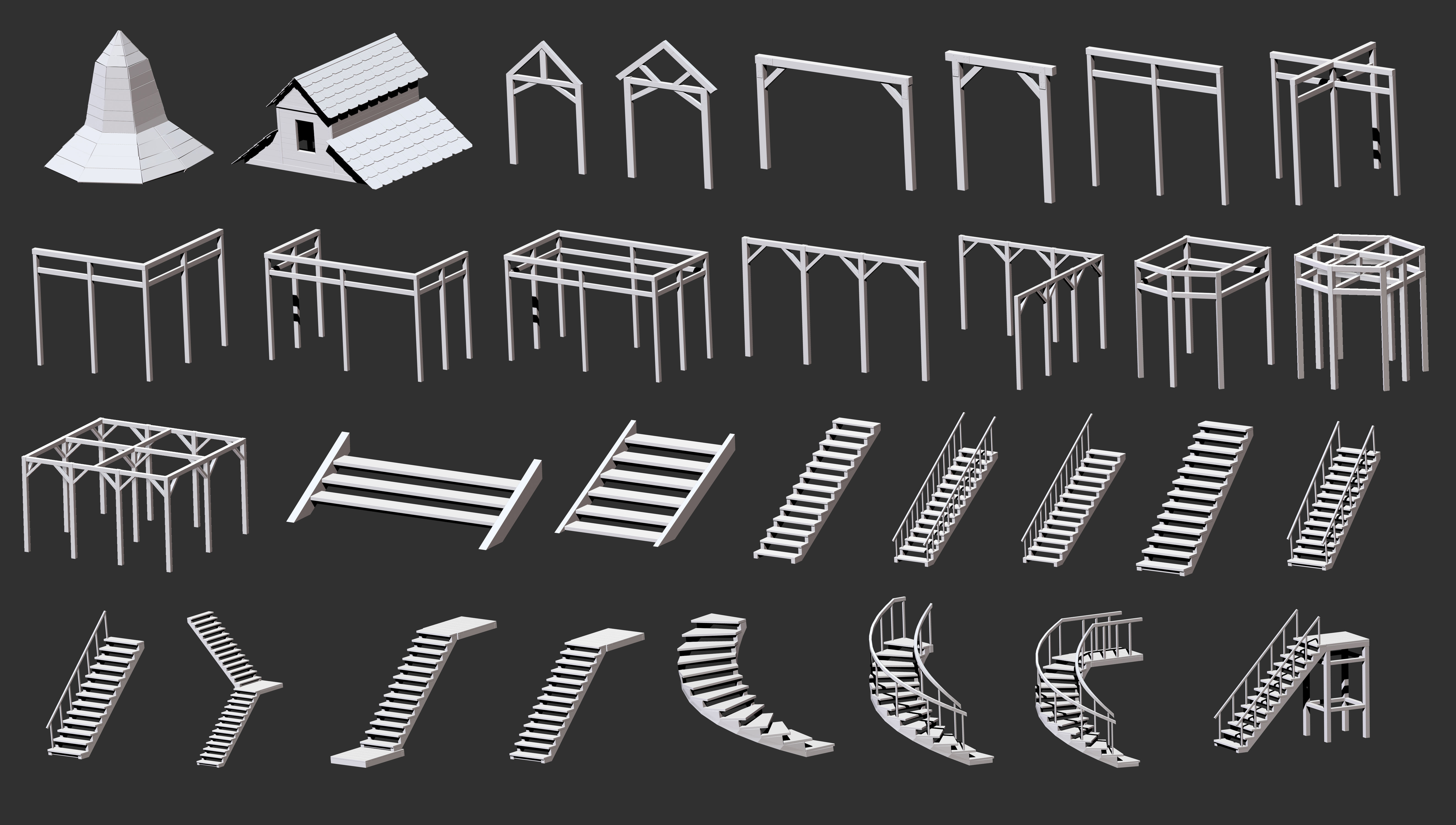 300 Low poly wooden shed house parts kitbash Zbrush IMM 3D model_8