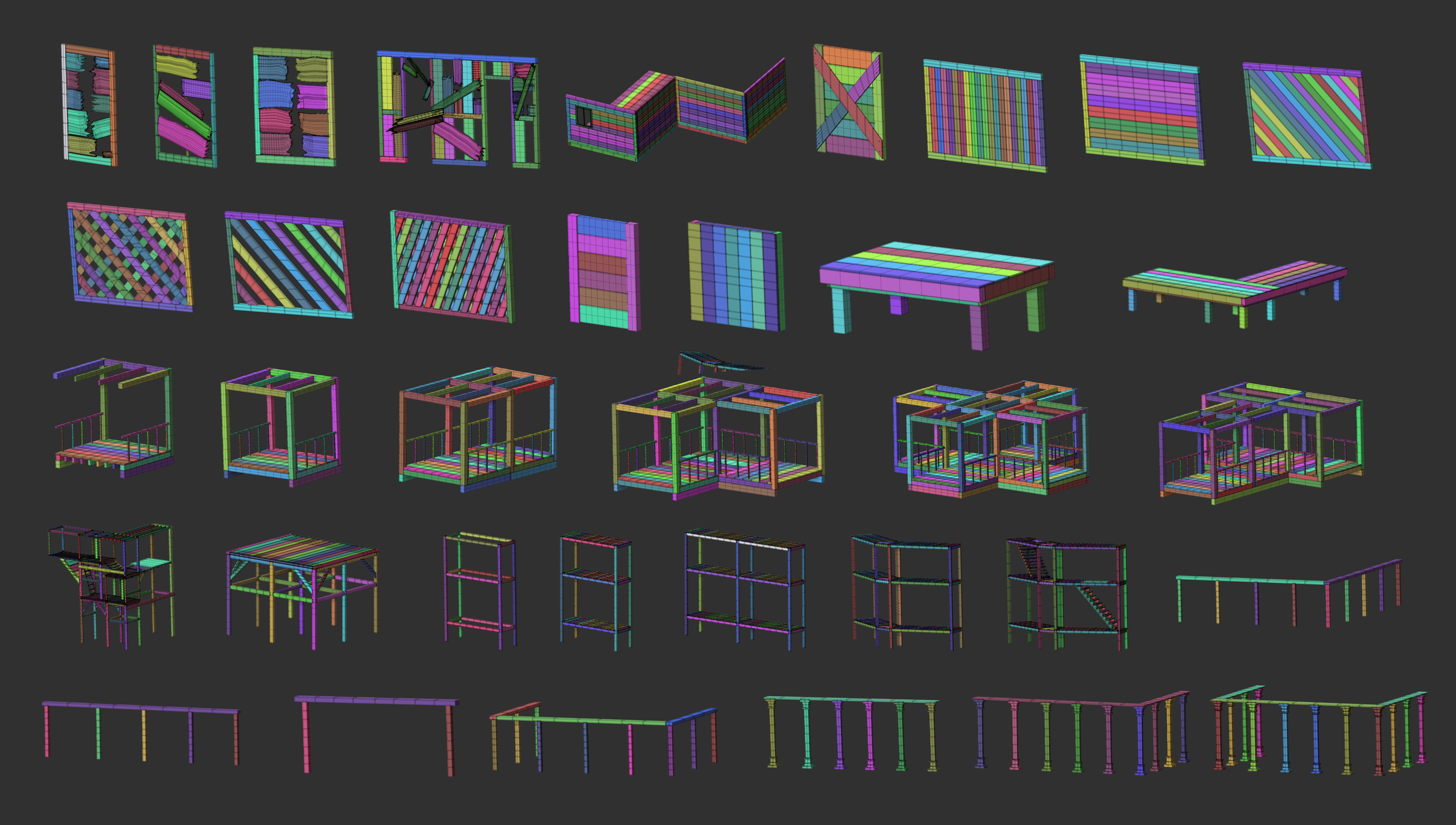 300 Low poly wooden shed house parts kitbash Zbrush IMM 3D model_15