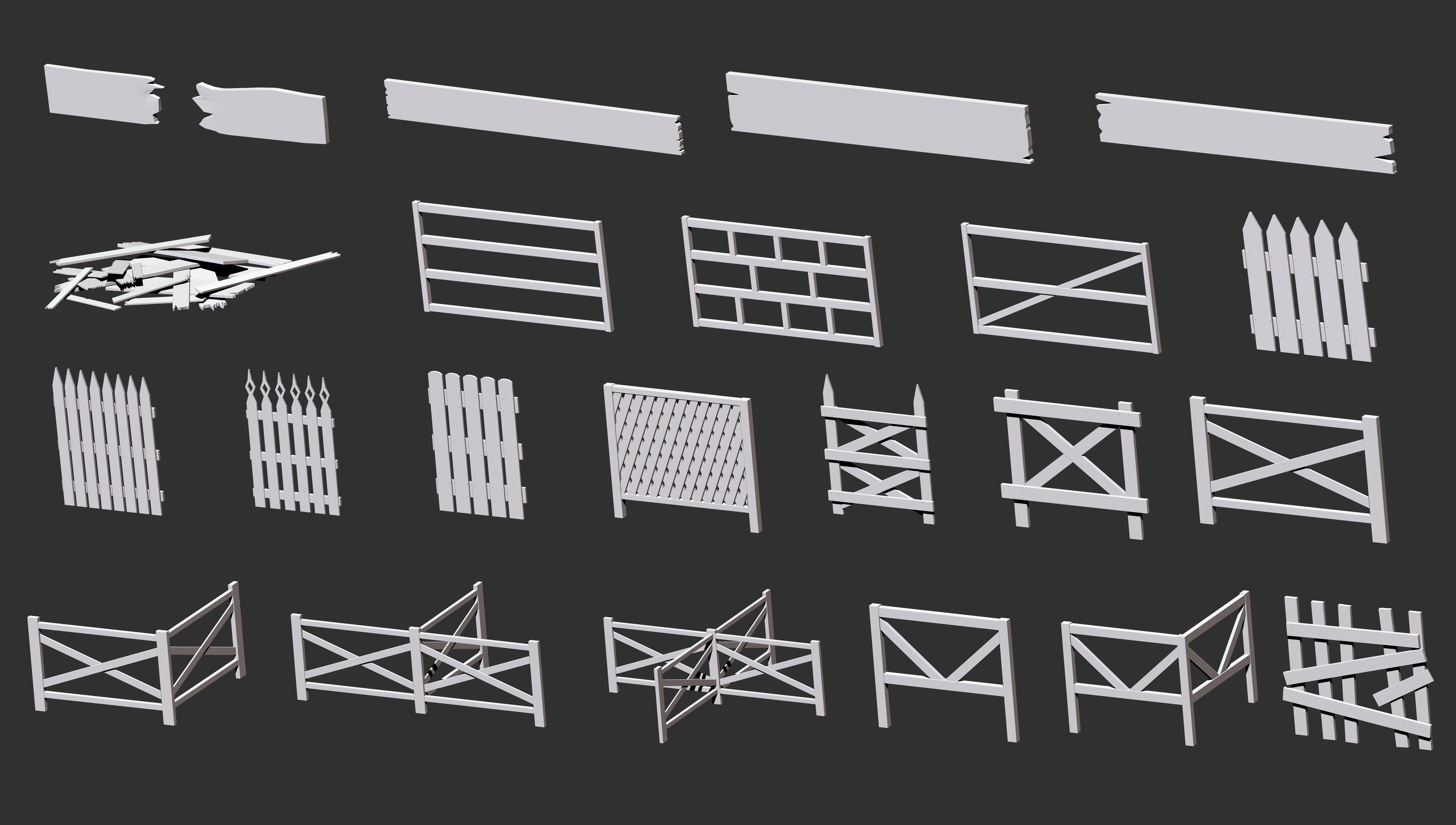 300 Low poly wooden shed house parts kitbash Zbrush IMM 3D model_2