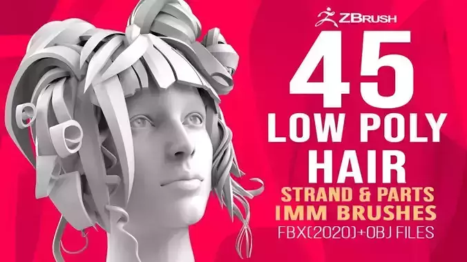 45 Female cartoon character hair strand and parts Zbrush IMM 3D model