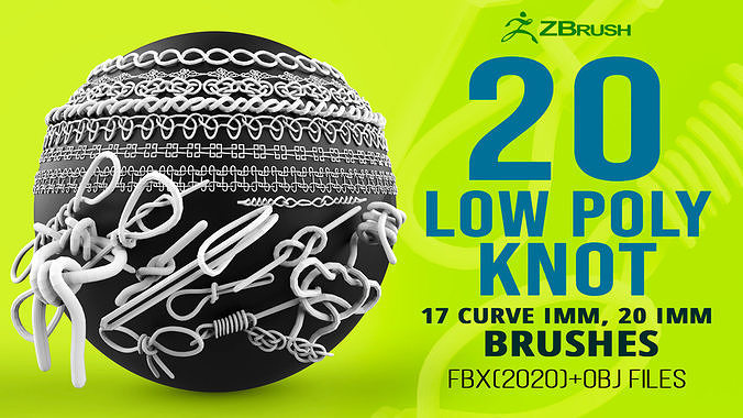 20 Low poly knot nodes base mesh Zbrush IMM and curve set 3D model