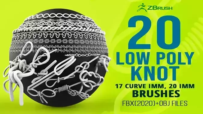 20 Low poly knot nodes base mesh Zbrush IMM and curve set