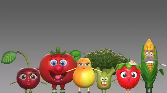 Cartoon vegetables and fruits