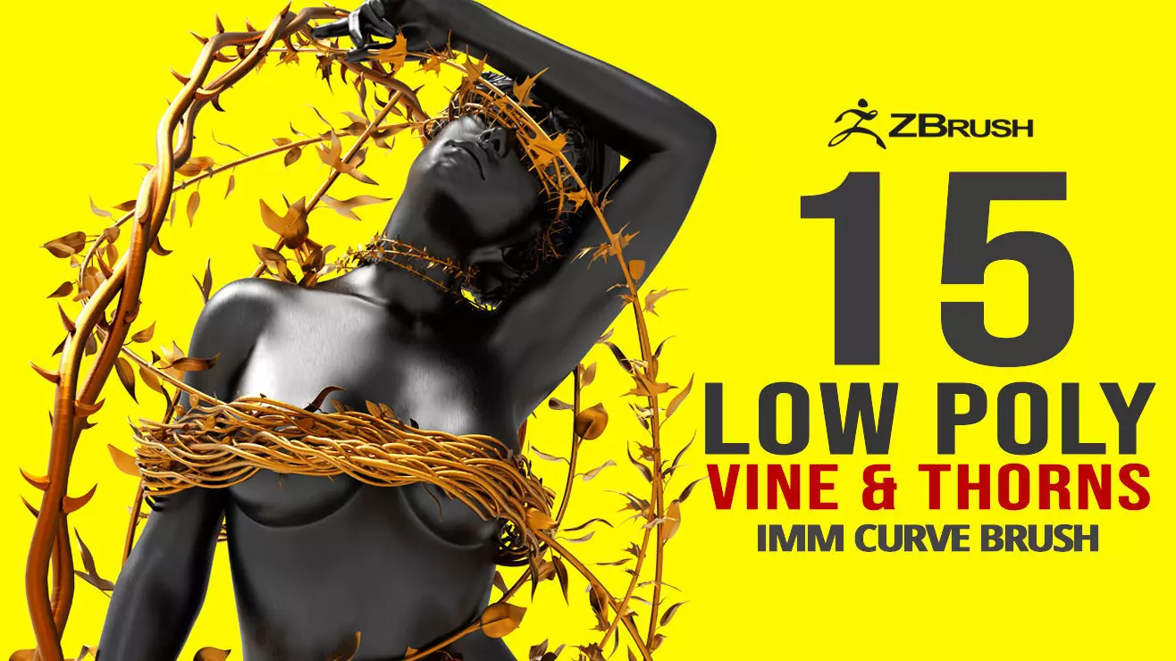 15 Low poly vine and thorns floral Zbrush IMM curve brush 3D model_0