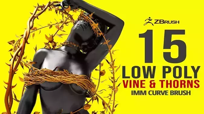 15 Low poly vine and thorns floral Zbrush IMM curve brush 3D model