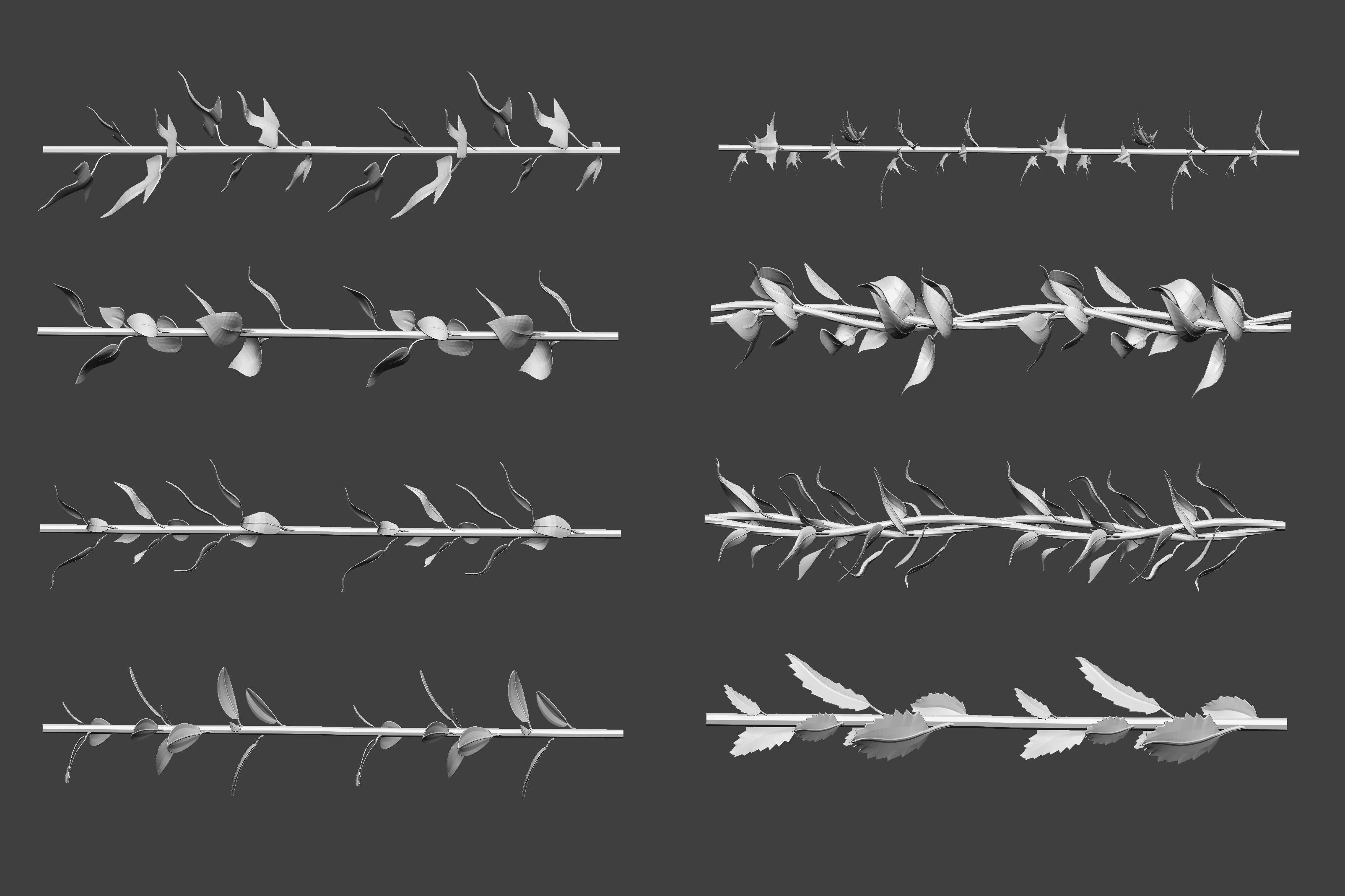 15 Low poly vine and thorns floral Zbrush IMM curve brush 3D model_1