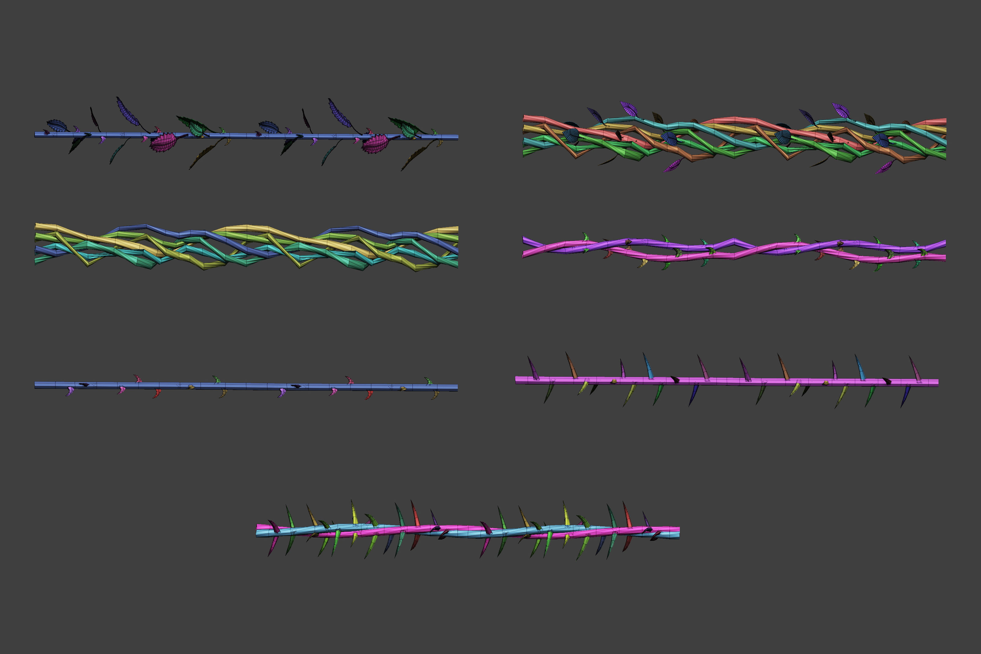 15 Low poly vine and thorns floral Zbrush IMM curve brush 3D model_4