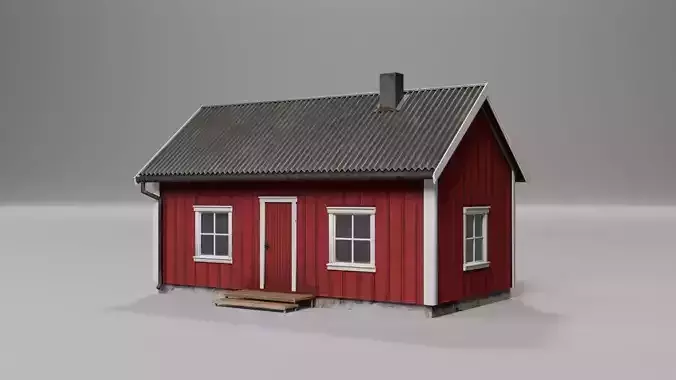Red cabin Low-poly 3D model