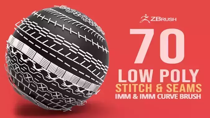70 Low poly stitch embroidery ornament Zbrush IMM brush set
