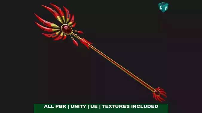 Red Fantasy Trident 08 All PBR Unity UE Textures