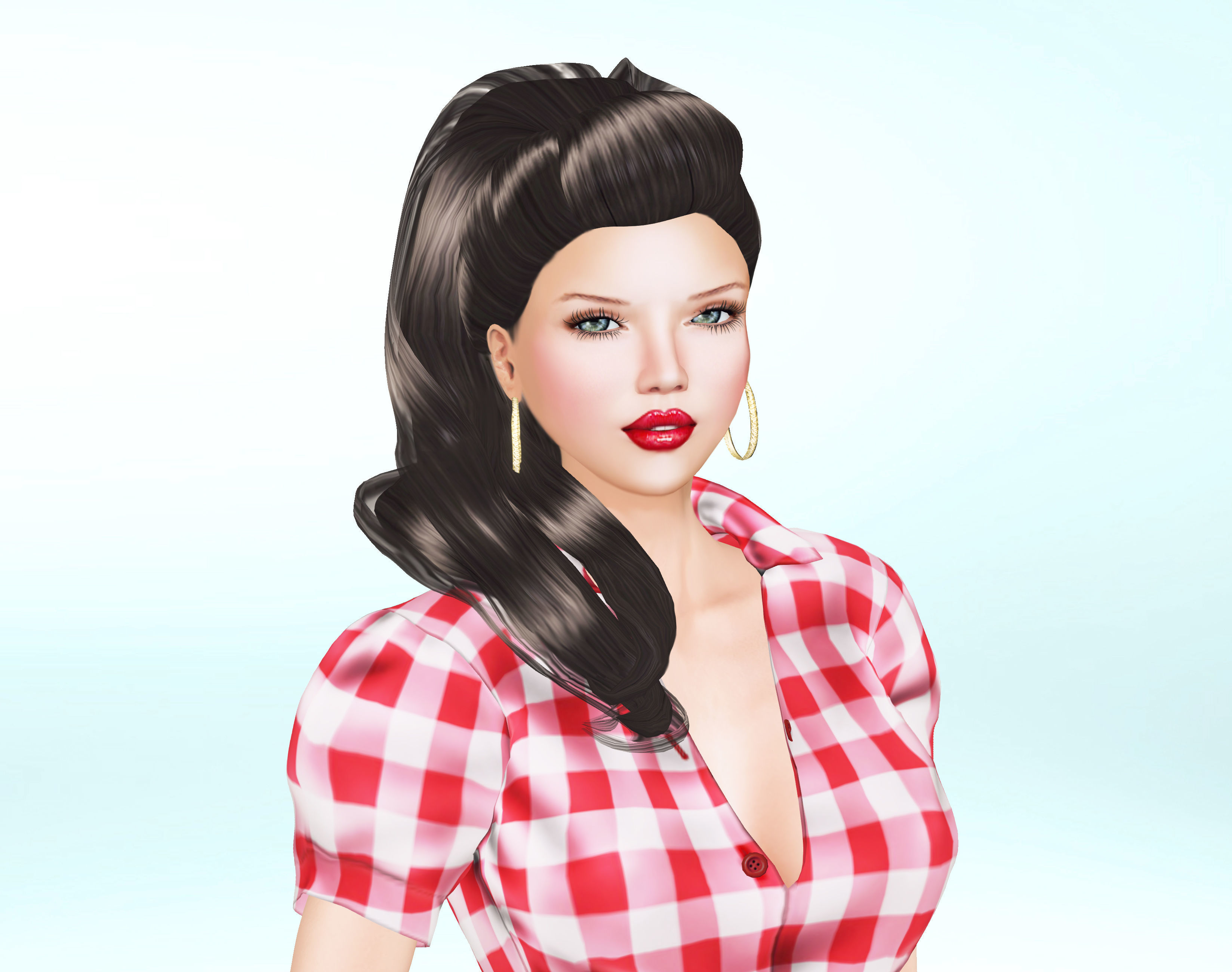 Bella Retro Pin Up Ponytail Hair Low-poly 3D model_2
