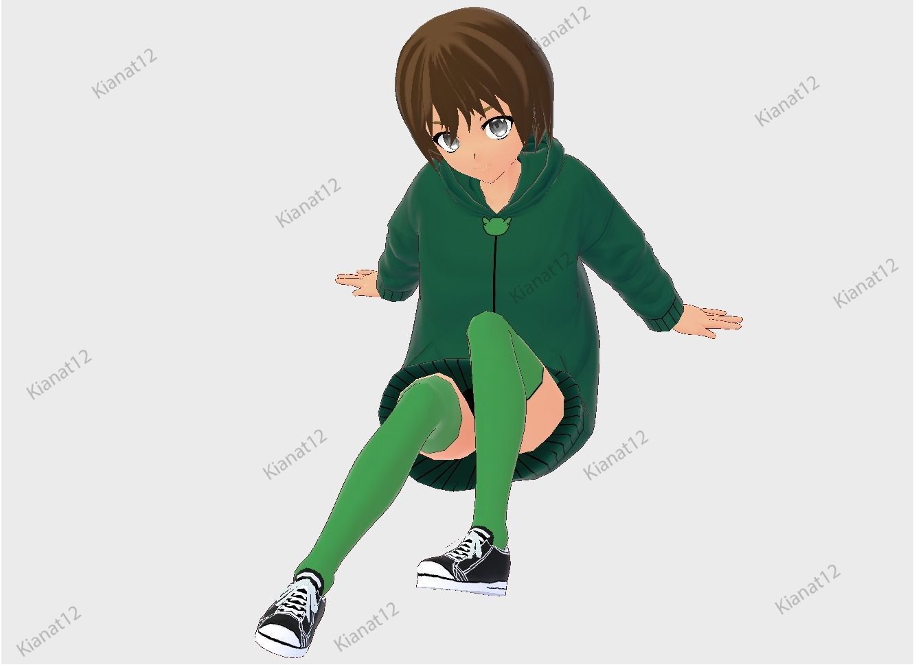 3d anime girl for vrchat and for gaming  Low-poly 3D model_3