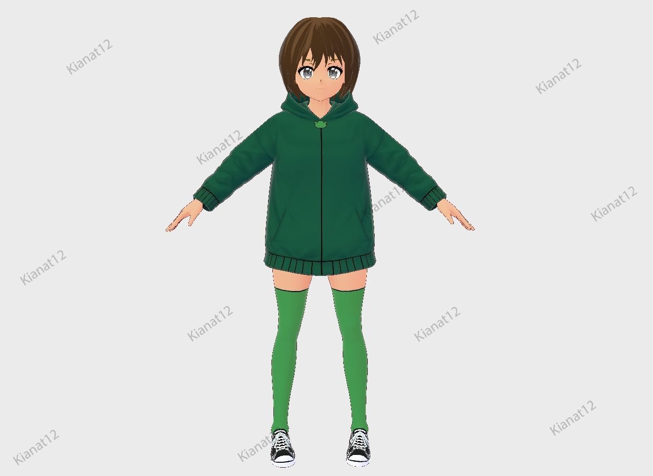 3d anime girl for vrchat and for gaming  Low-poly 3D model_1