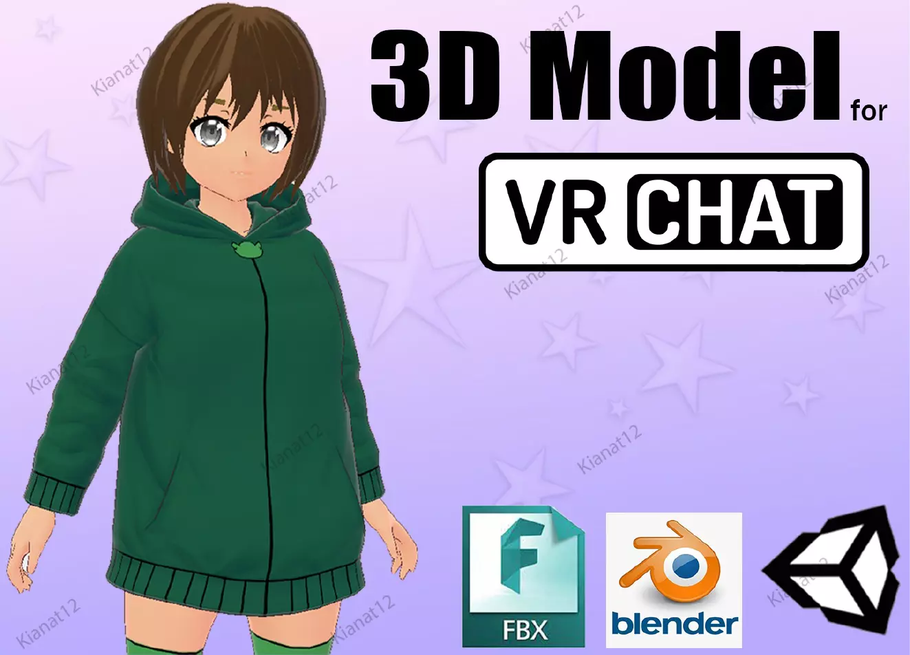 3d anime girl for vrchat and for gaming  Low-poly 3D model_0