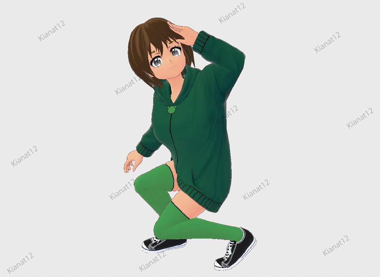 3d anime girl for vrchat and for gaming  Low-poly 3D model_13
