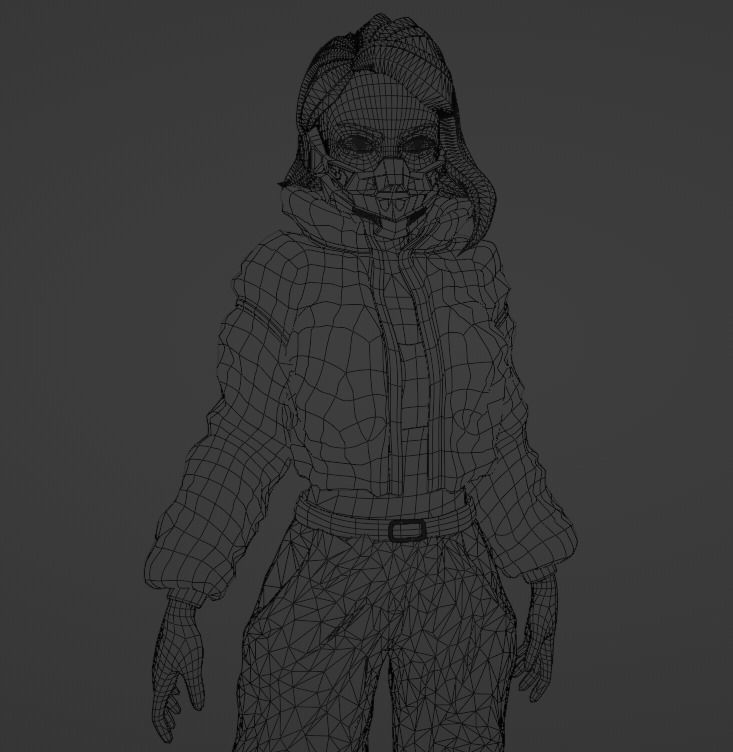 Kiber-pank woman in jacket and pants 3D model_3