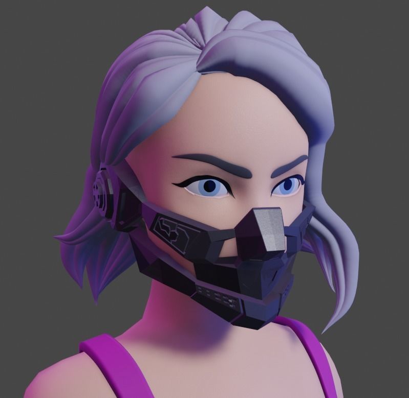 Kiber-pank woman in jacket and pants 3D model_2