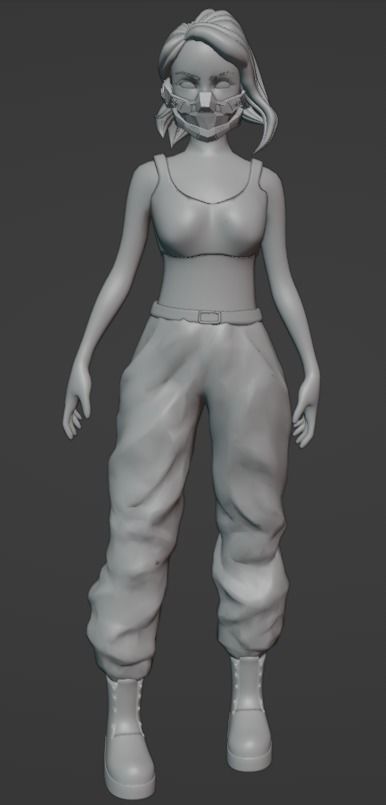 Kiber-pank woman in jacket and pants 3D model_4