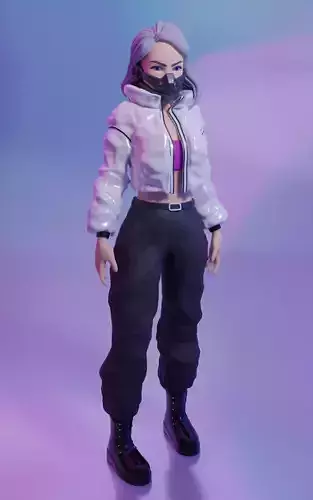 Kiber-pank woman in jacket and pants 3D model